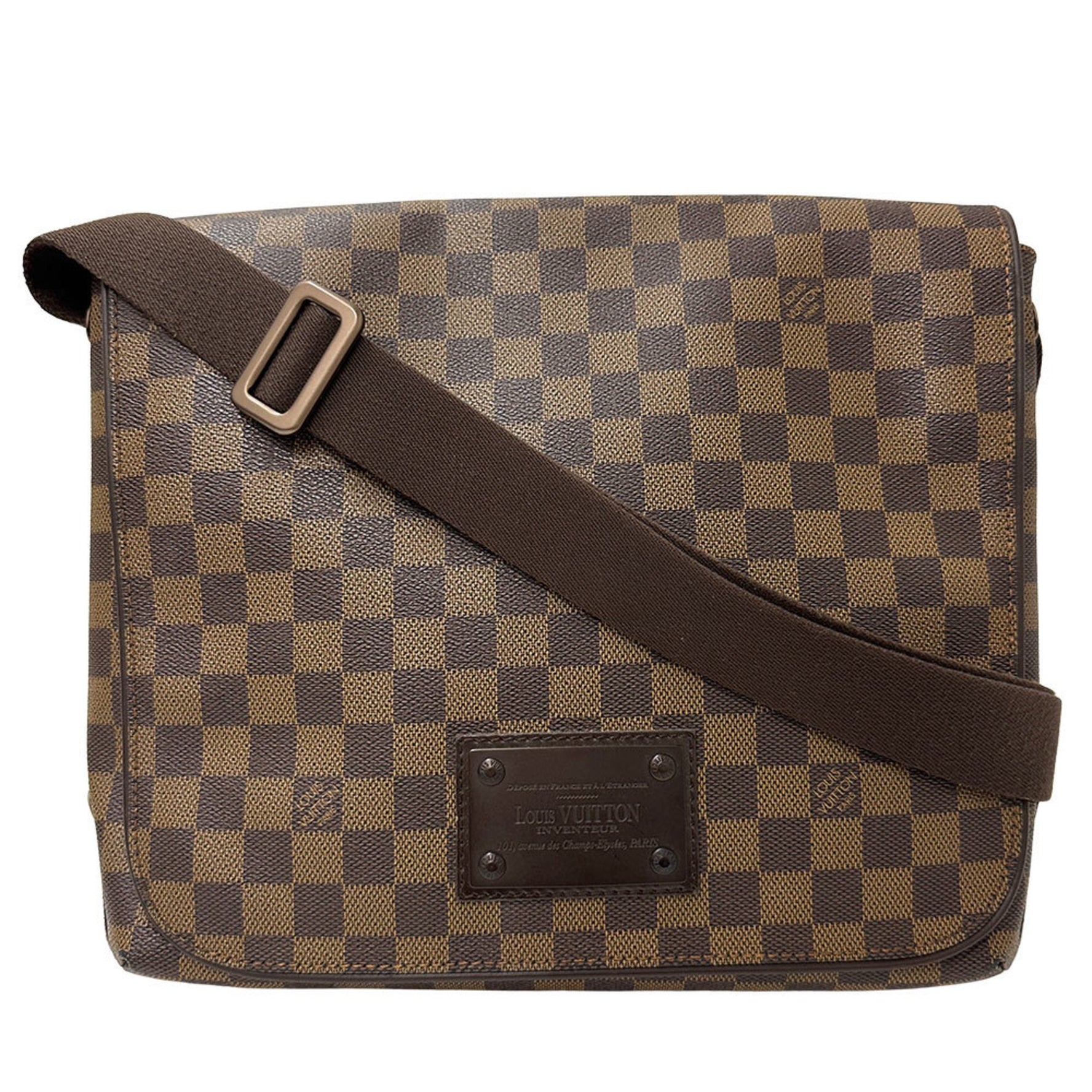 Louis Vuitton Damier Canvas Brooklyn MM Shoulder Bag, Ebene, Brown, Size, Large Capacity