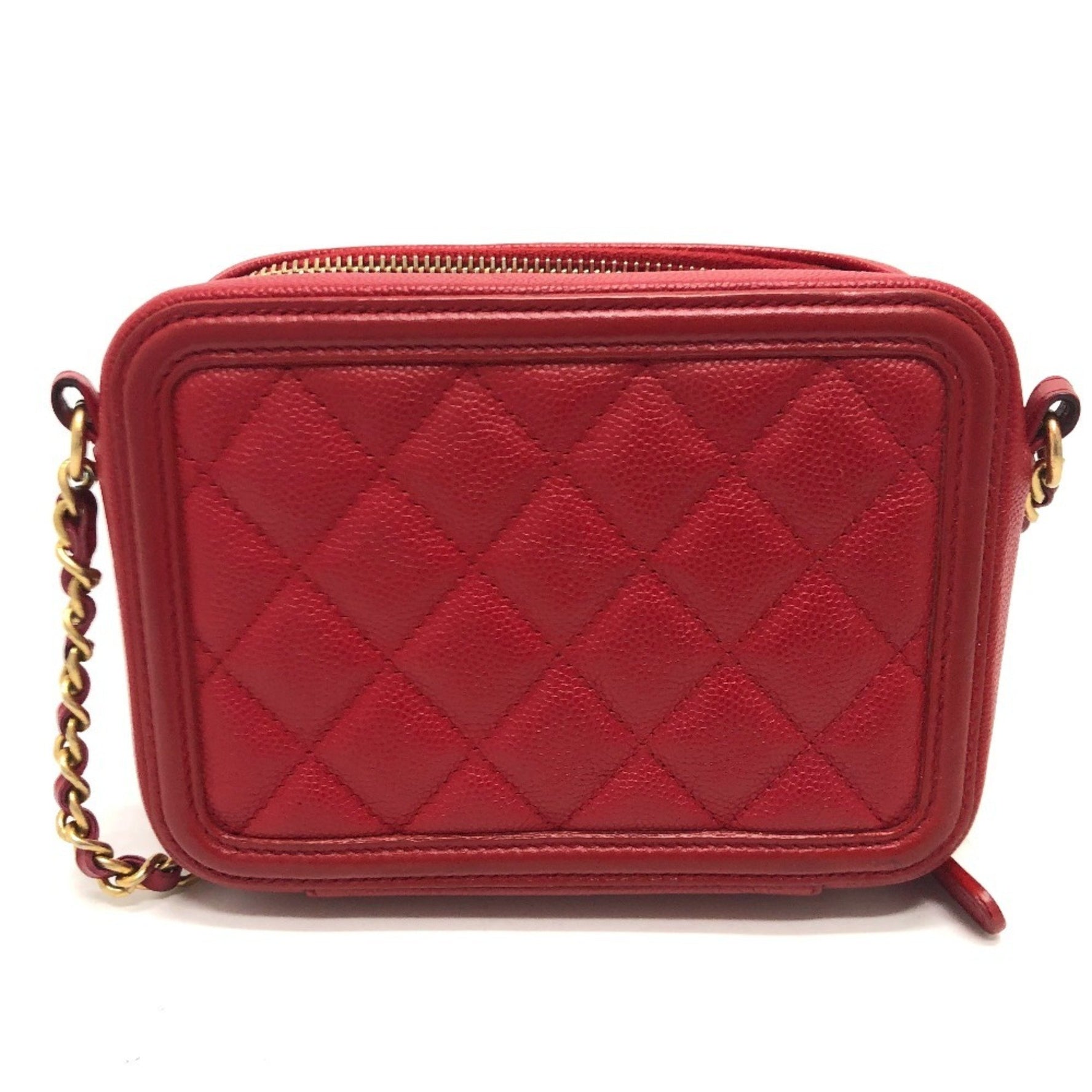 CHANEL CC Filigree Matelasse Chain Mini Shoulder Bag in Caviar Leather, Red