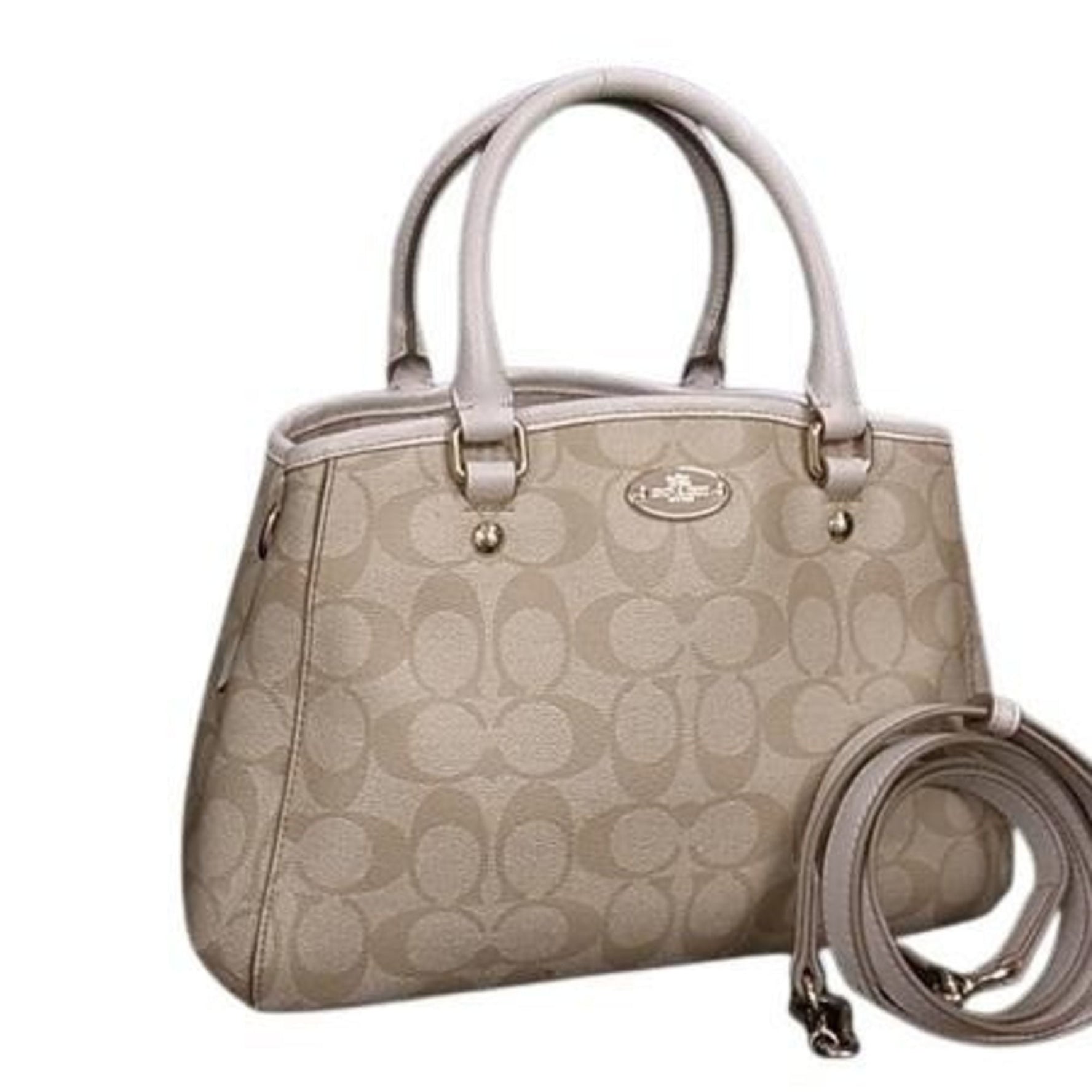 COACH Signature Handbag Beige Ivory Leather