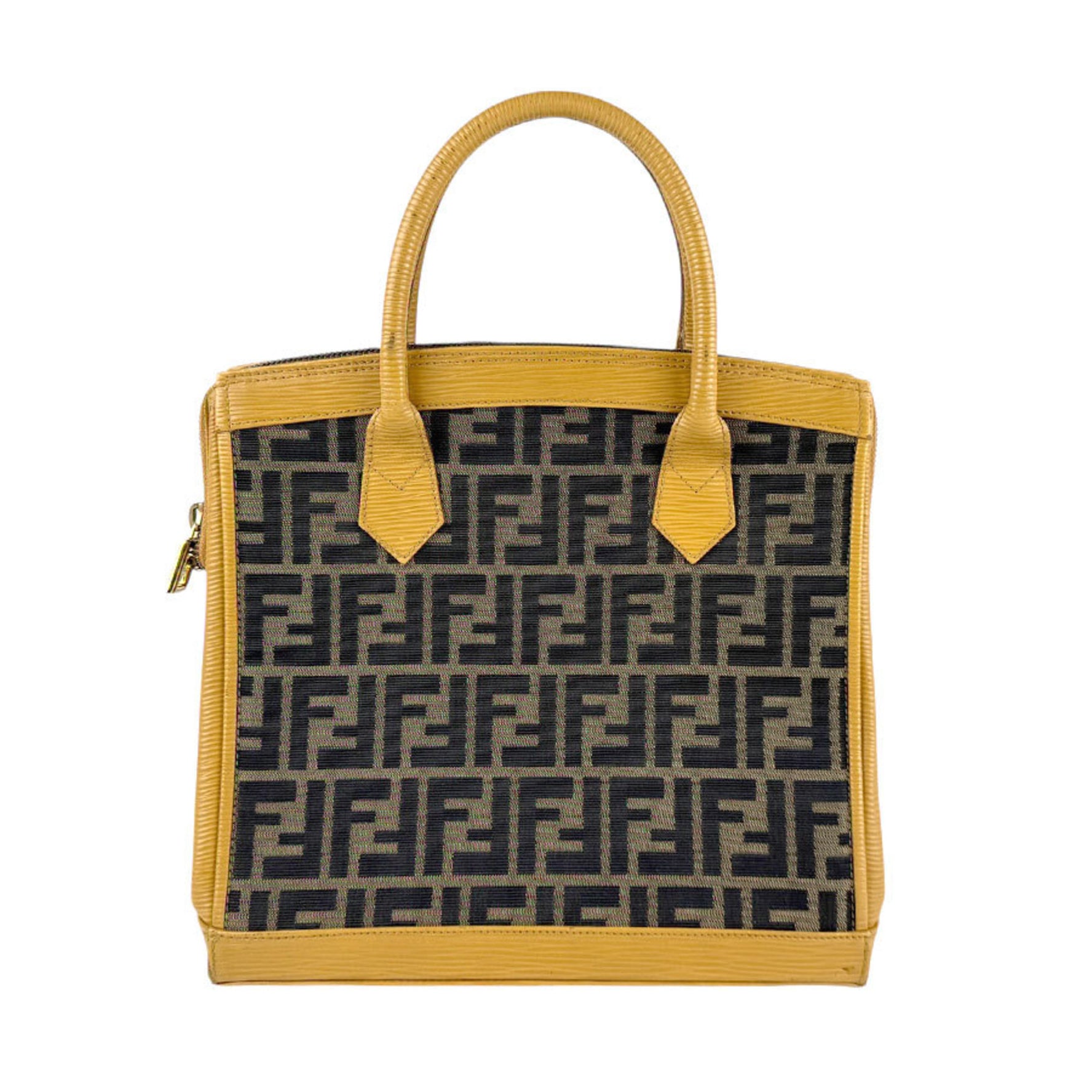FENDI handbag shoulder bag Zucca nylon canvas leather beige x brown