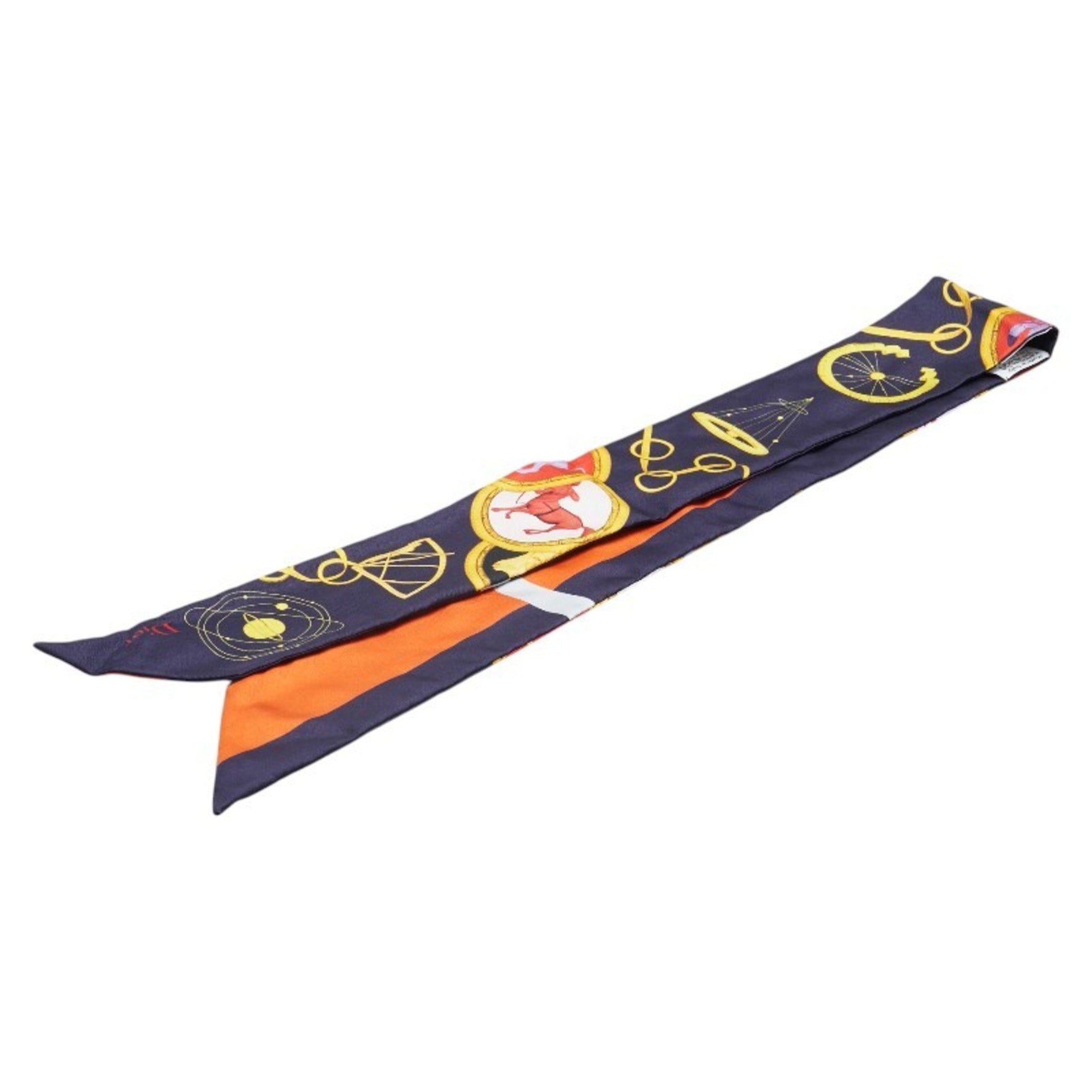 Christian Dior Dior Hourglass Key Motif Scarf Muffler Navy Gold Multicolor Silk