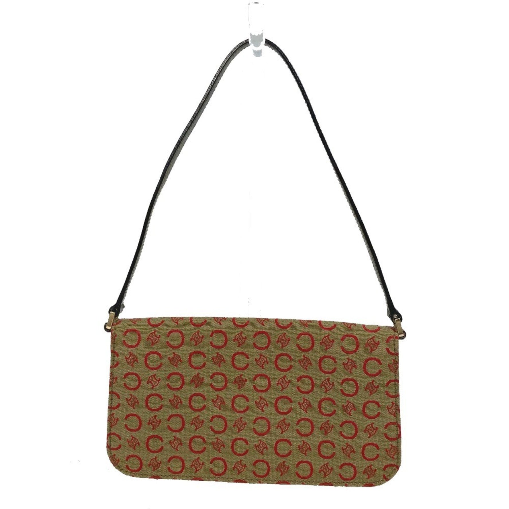 CELINE C Macadam Handbag, Mini Handbag with Accessory Pouch, Canvas/Leather, Khaki/Red