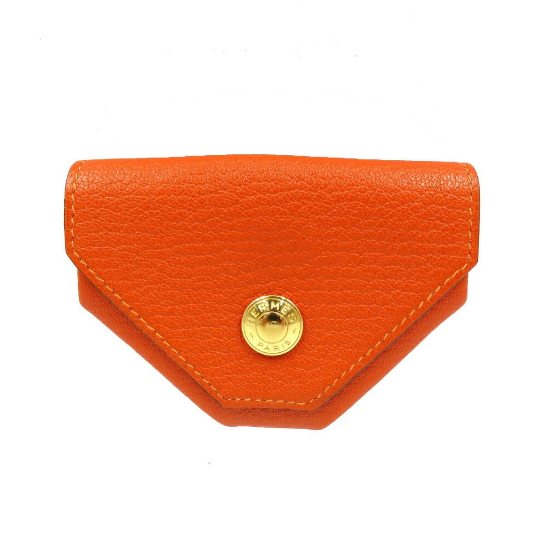Hermes Le Calanhuit G engraved Chevre Red Orange Coin Case