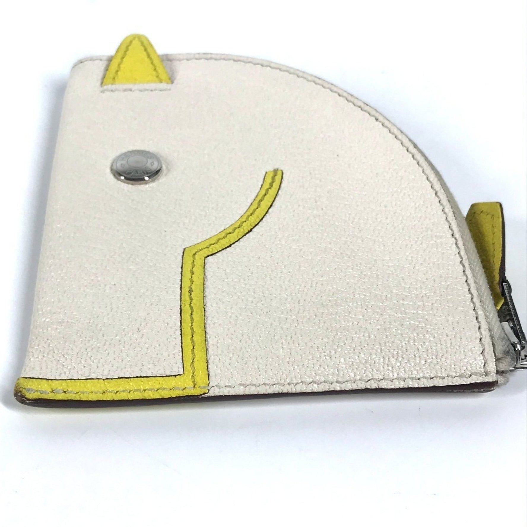 HERMES Paddock Cheval Horse Compact Wallet Wallet/Coin Case Chevre Men's Women's White