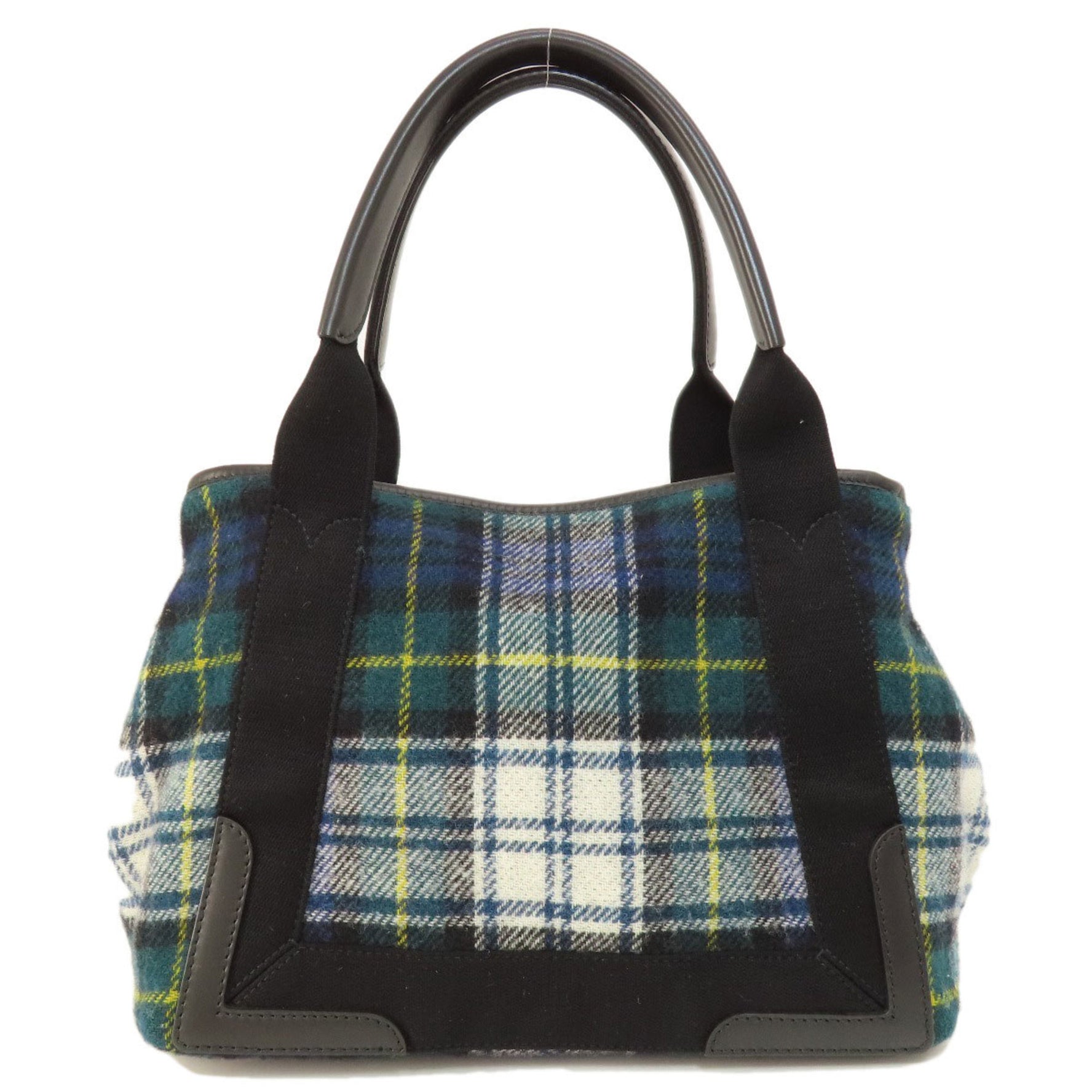 Balenciaga Navy Cabas Checkered Handbag Wool