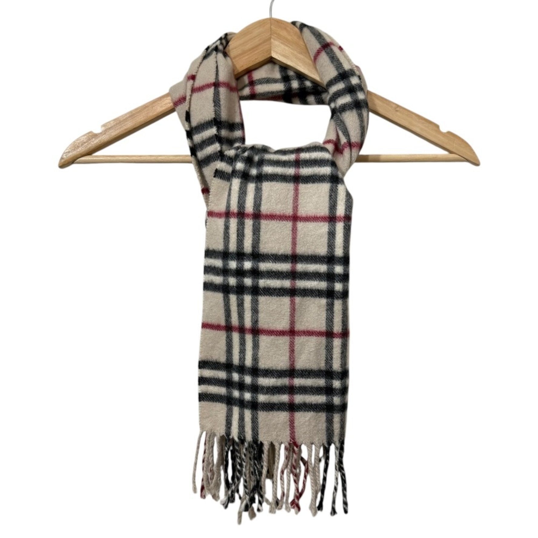 BURBERRY Nova Check Pattern 100% Cashmere Fringe Scarf Beige Women's