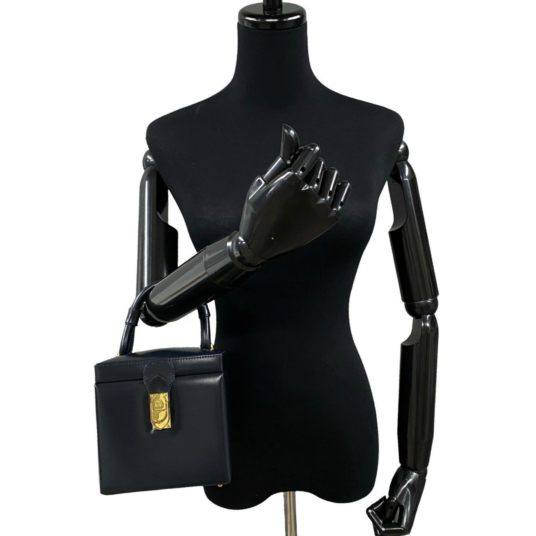 LOEWE Anagram Logo Leather Genuine Handbag Vanity Bag Mini Boston Black 433-5