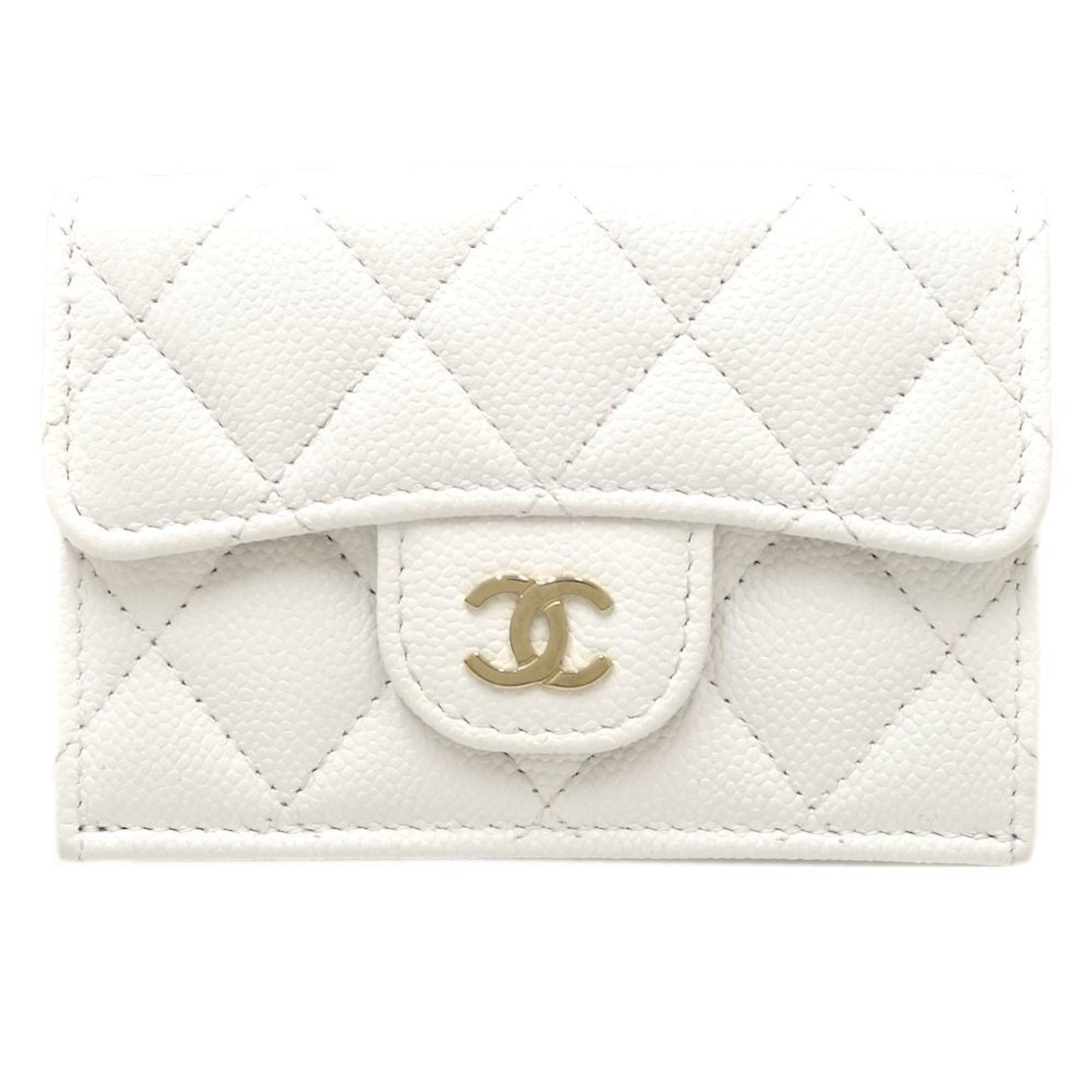 CHANEL Classic Small Wallet Coco Mark A84401 Trifold Caviar Skin White