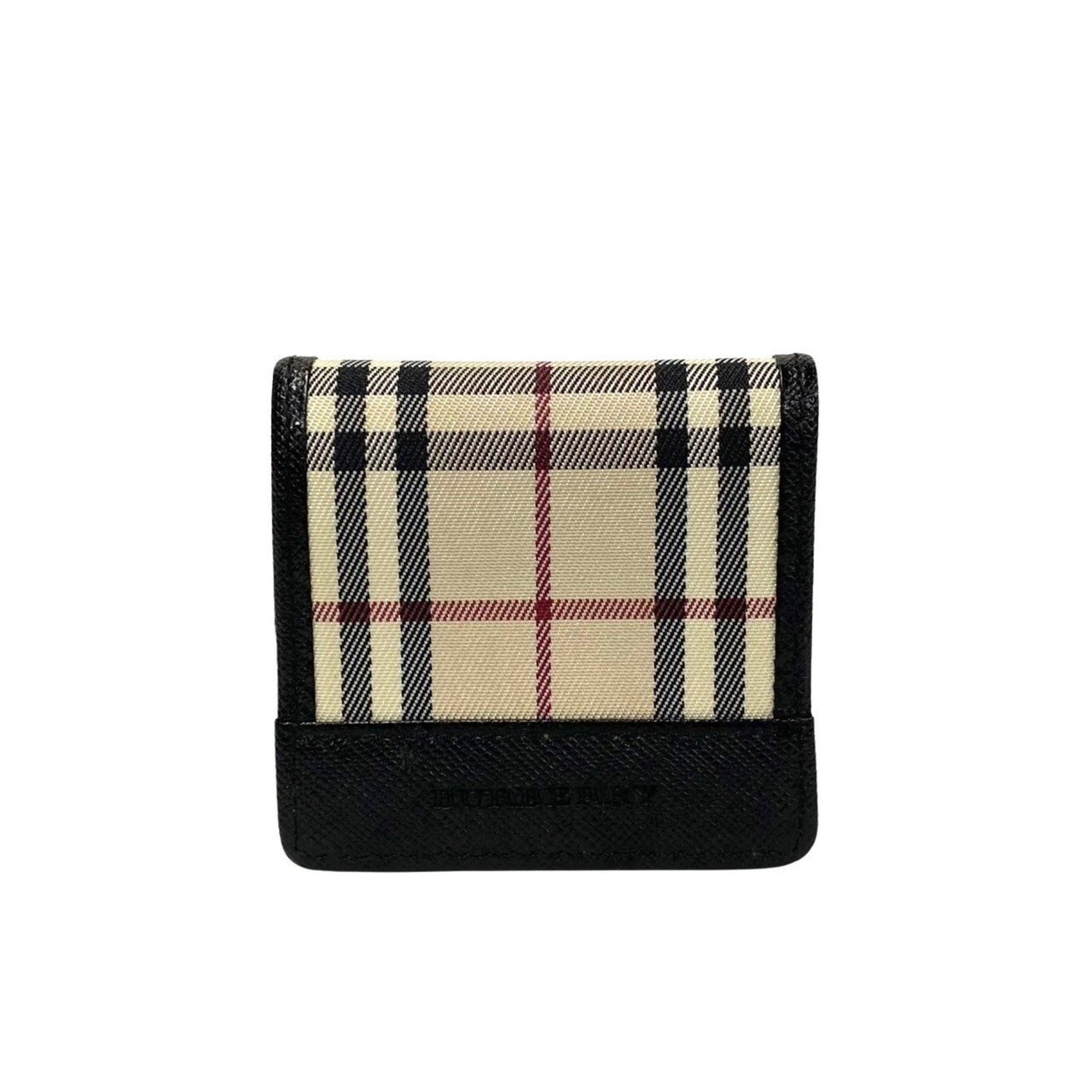 BURBERRY Nova Check Pattern Canvas Leather Coin Case Purse Black Beige 20405