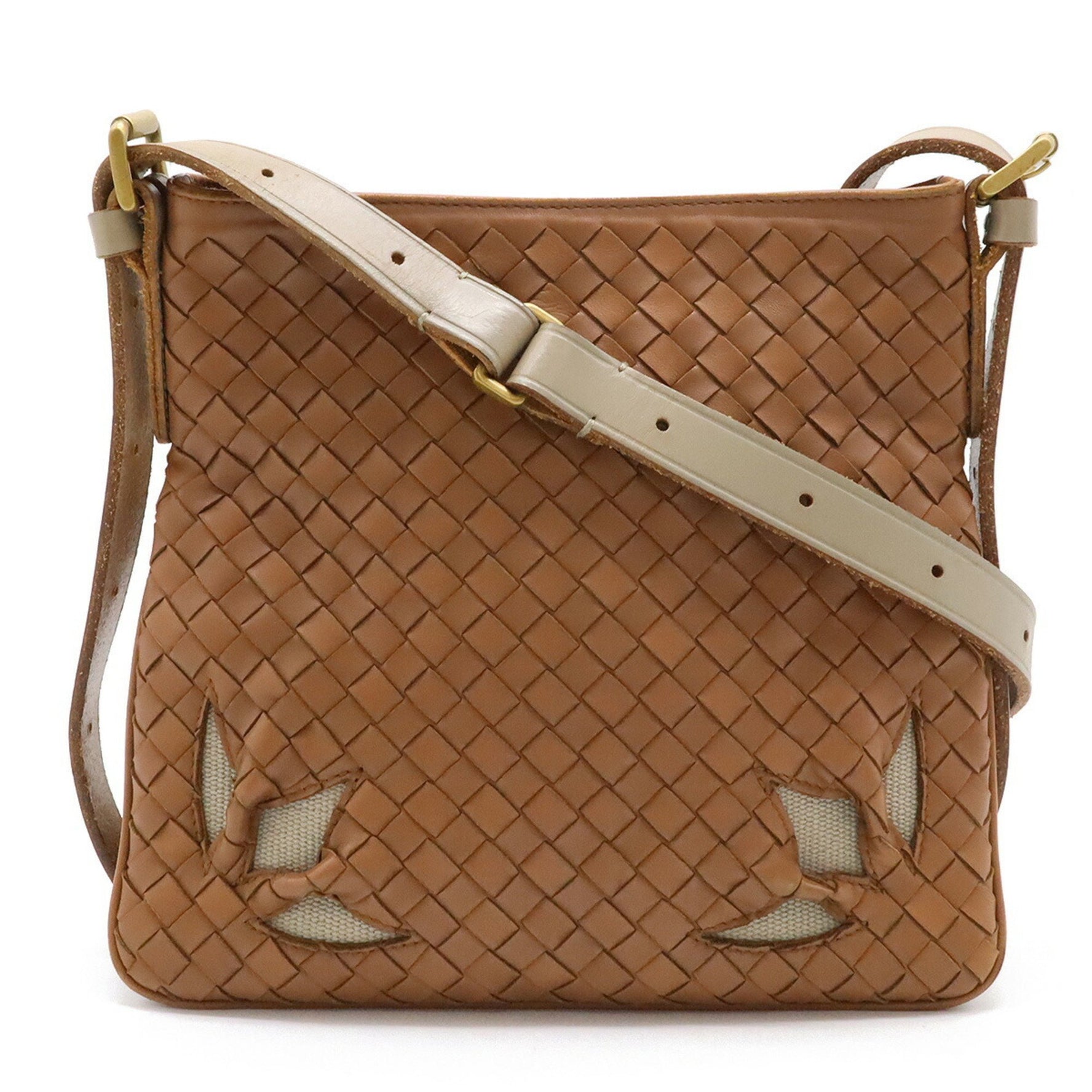 BOTTEGA VENETA Bottega Veneta Intrecciato Cutwork Shoulder Bag Pochette Leather Pink Brown