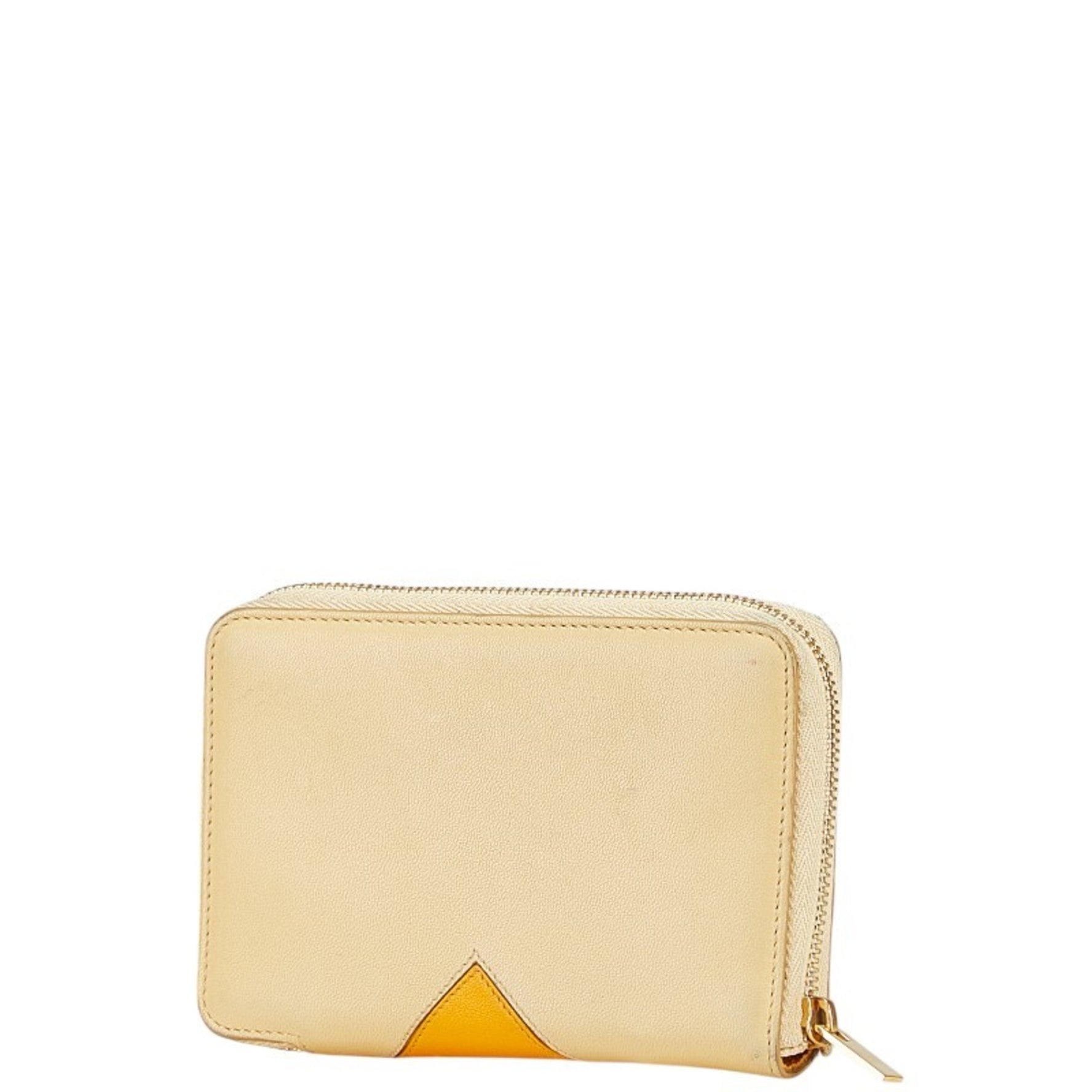 Celine Bi-fold Wallet Compact Beige Yellow Leather