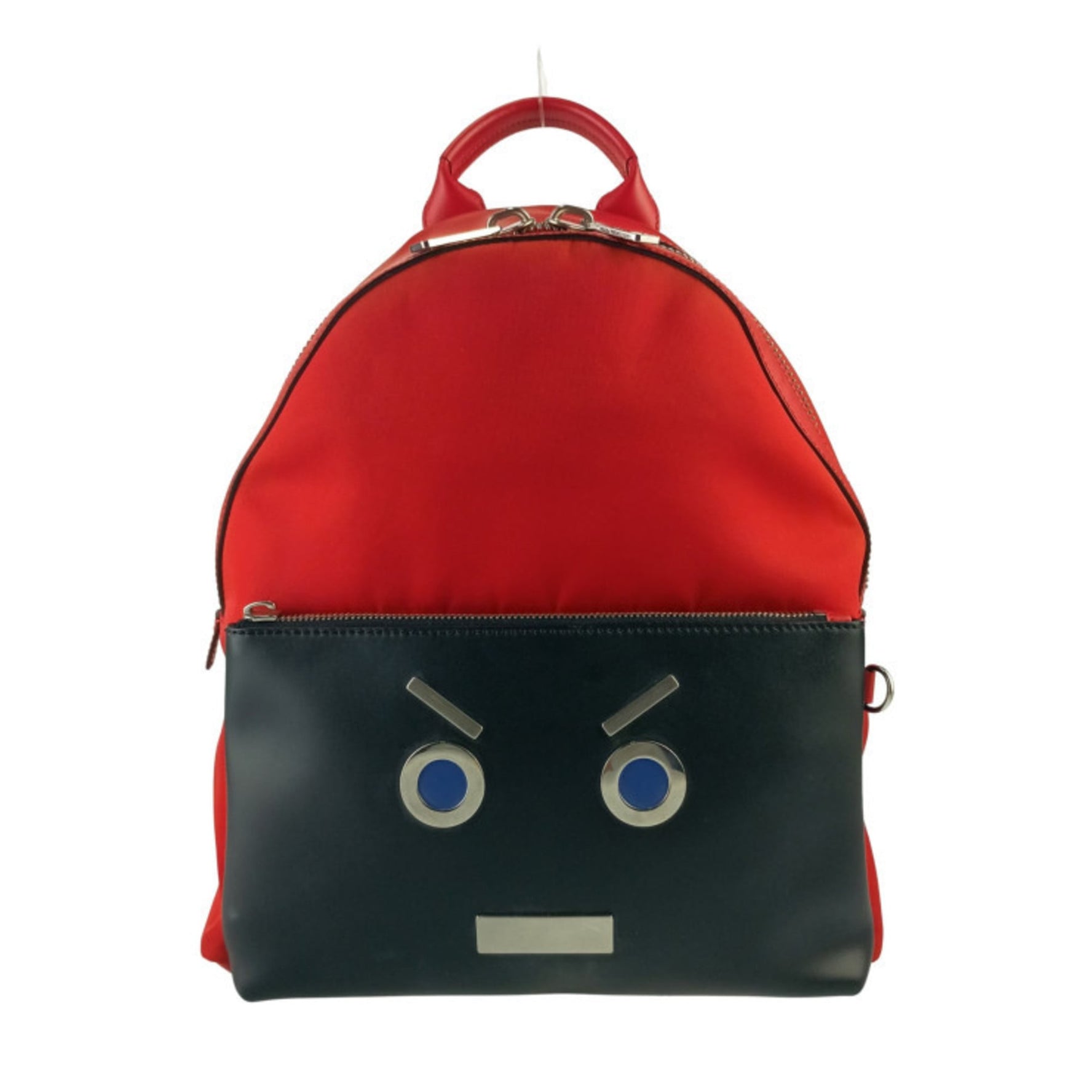 FENDI Monster Series Face Backpack Red Black Nylon Leather