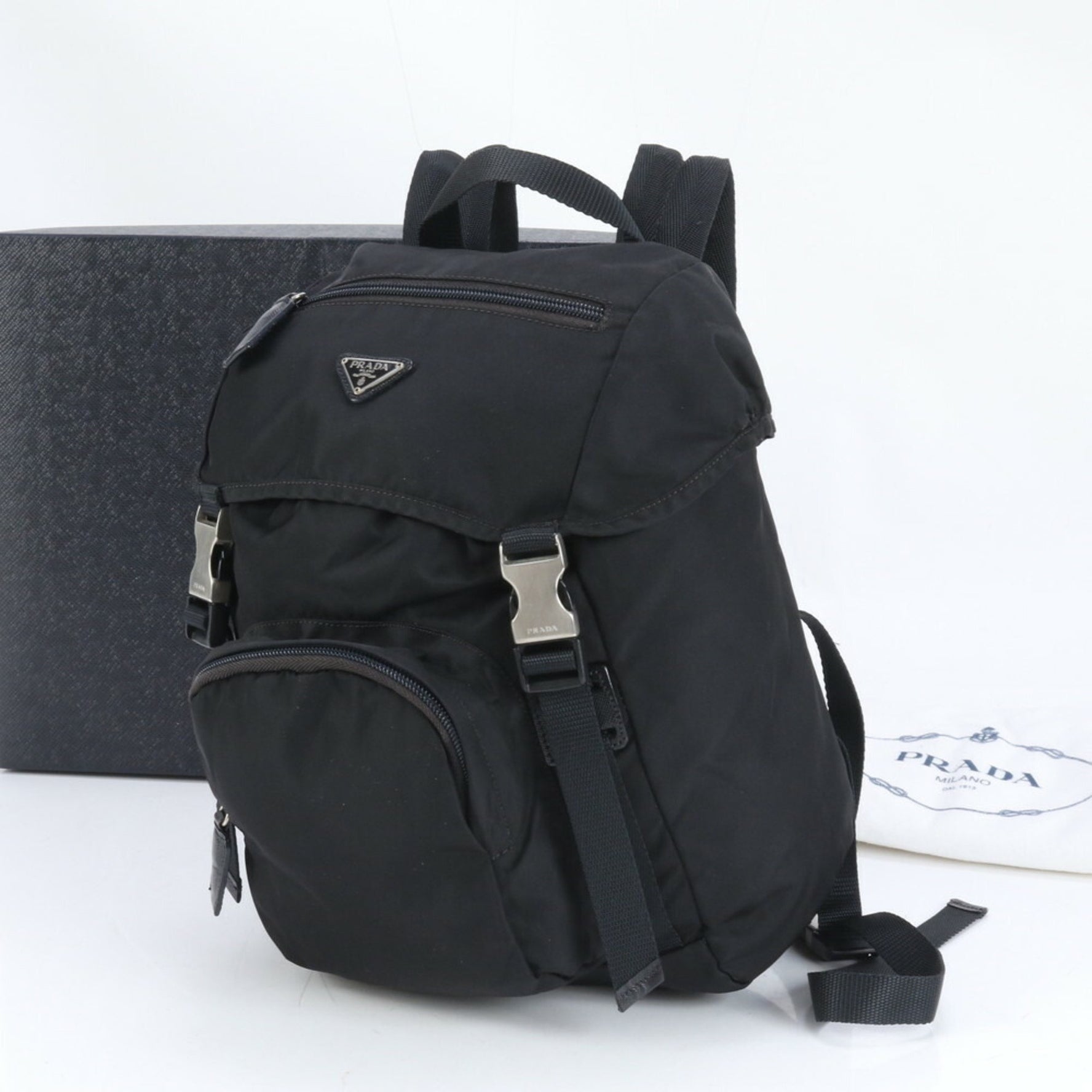 Prada Tessuto Nylon Triangle Leather Backpack Shoulder Bag for Women