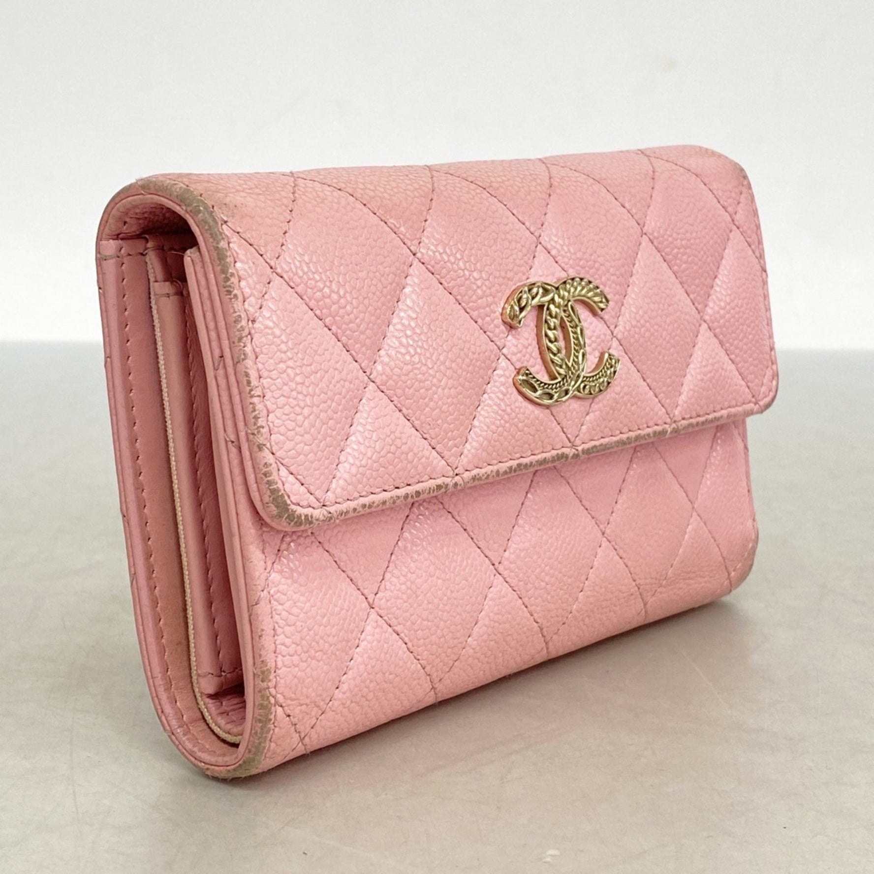 Chanel Matelasse Caviar Leather Tri-fold Wallet, Pink, Women's