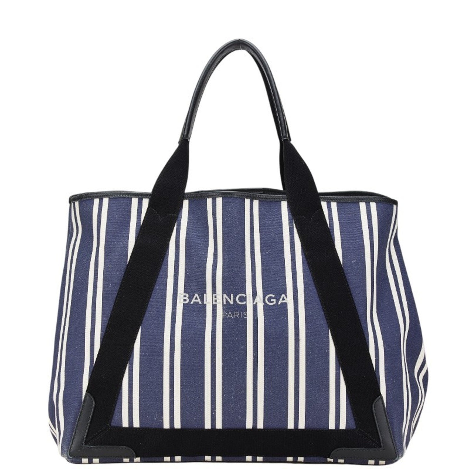 Balenciaga Navy Cabas M Handbag Tote Bag White Canvas Leather Women's BALENCIAGA