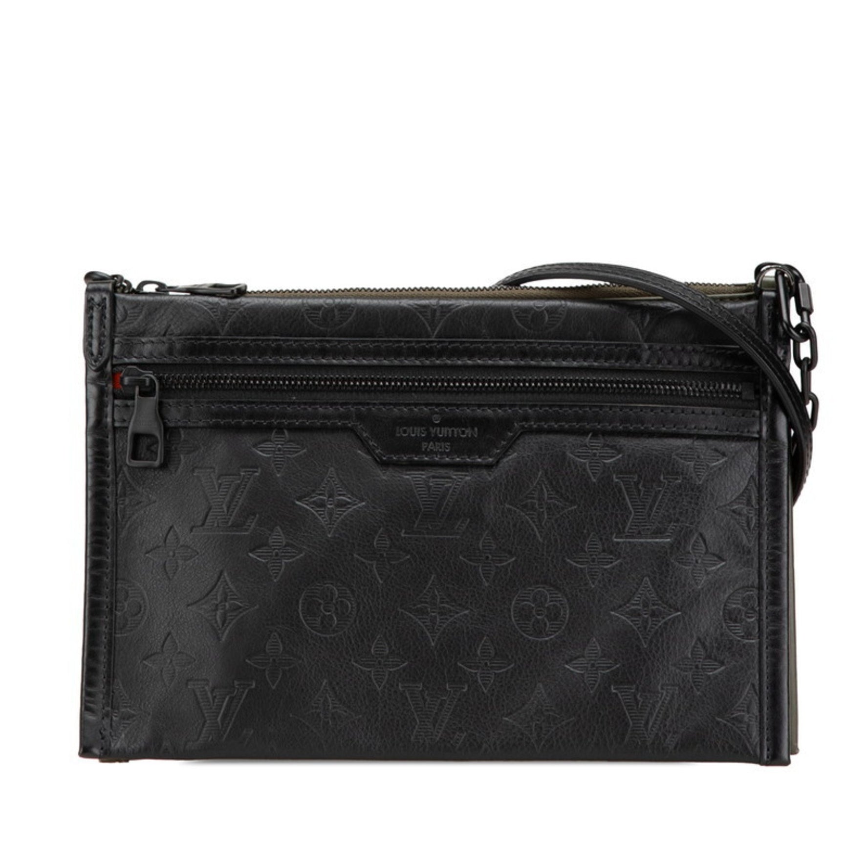 Louis Vuitton Monogram Shadow Flat Messenger Pouch Clutch/Shoulder Bag Black/Khaki Leather