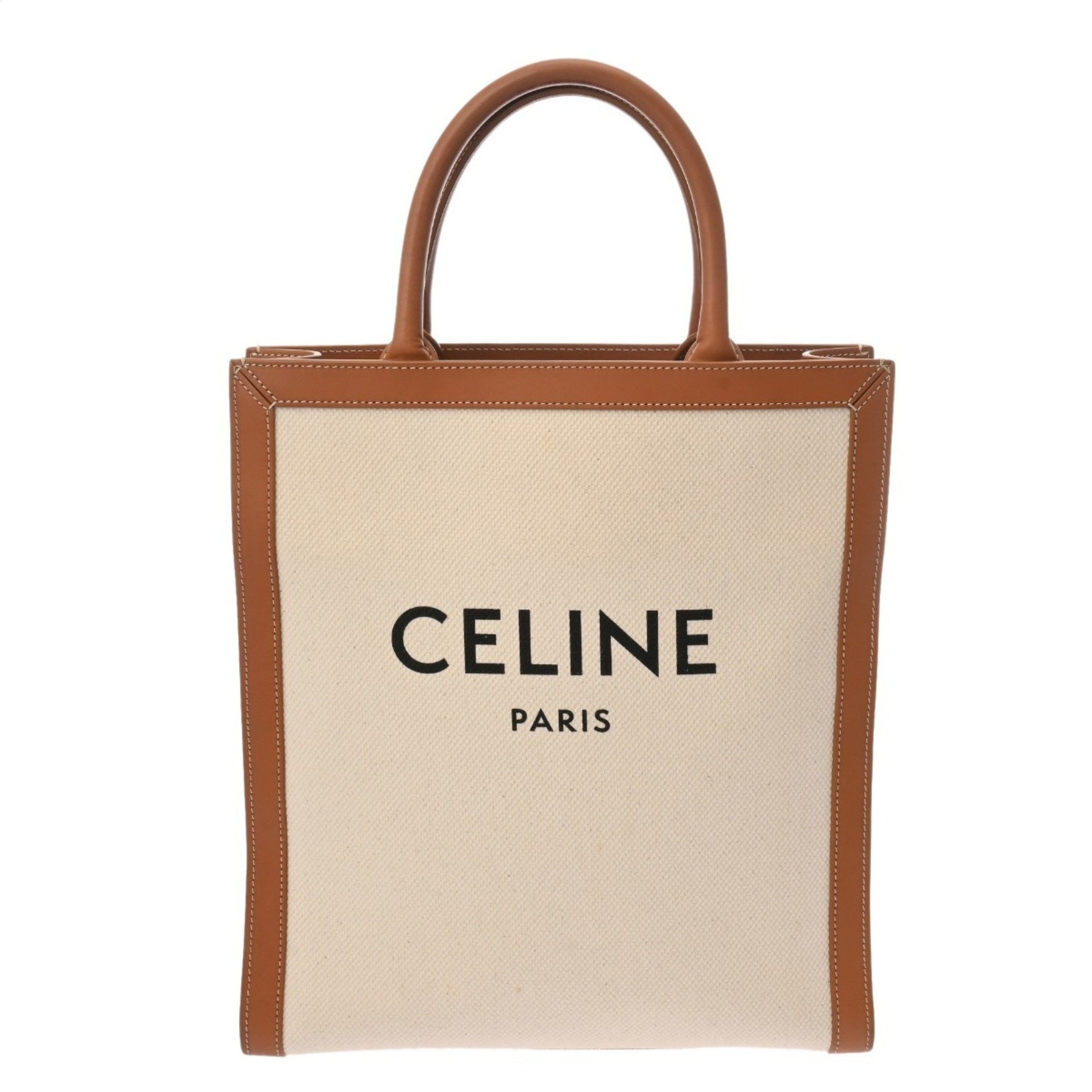 CELINE Vertical Cabas Small Natural/Tan Canvas and Calfskin Handbag