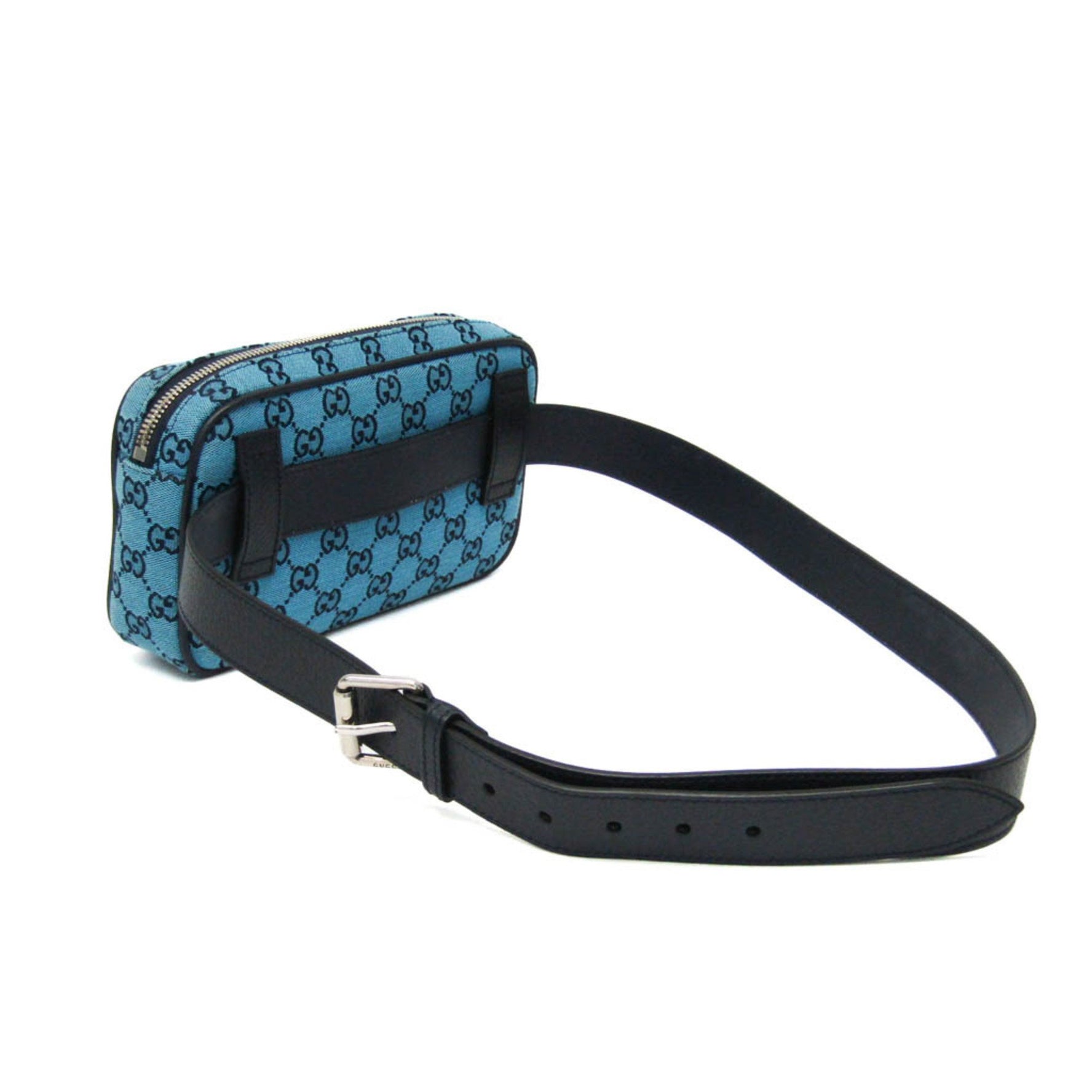 Gucci GG Canvas Interlocking G Men,Women GG Canvas,Leather Fanny Pack,Sling Bag Blue,Dark Navy