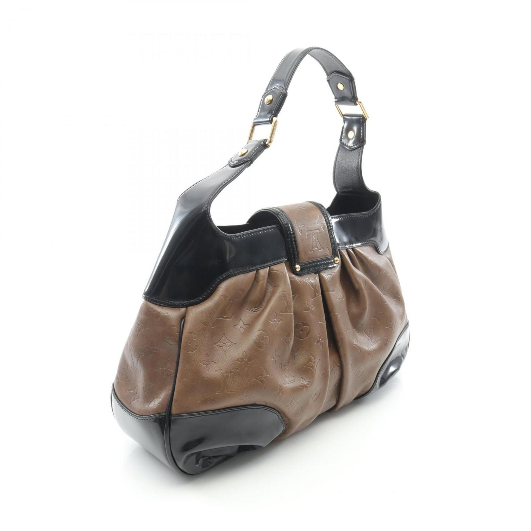 Louis Vuitton Bolly Shoulder Bag in Patent Leather with Monogram Embossing, Brown and Black