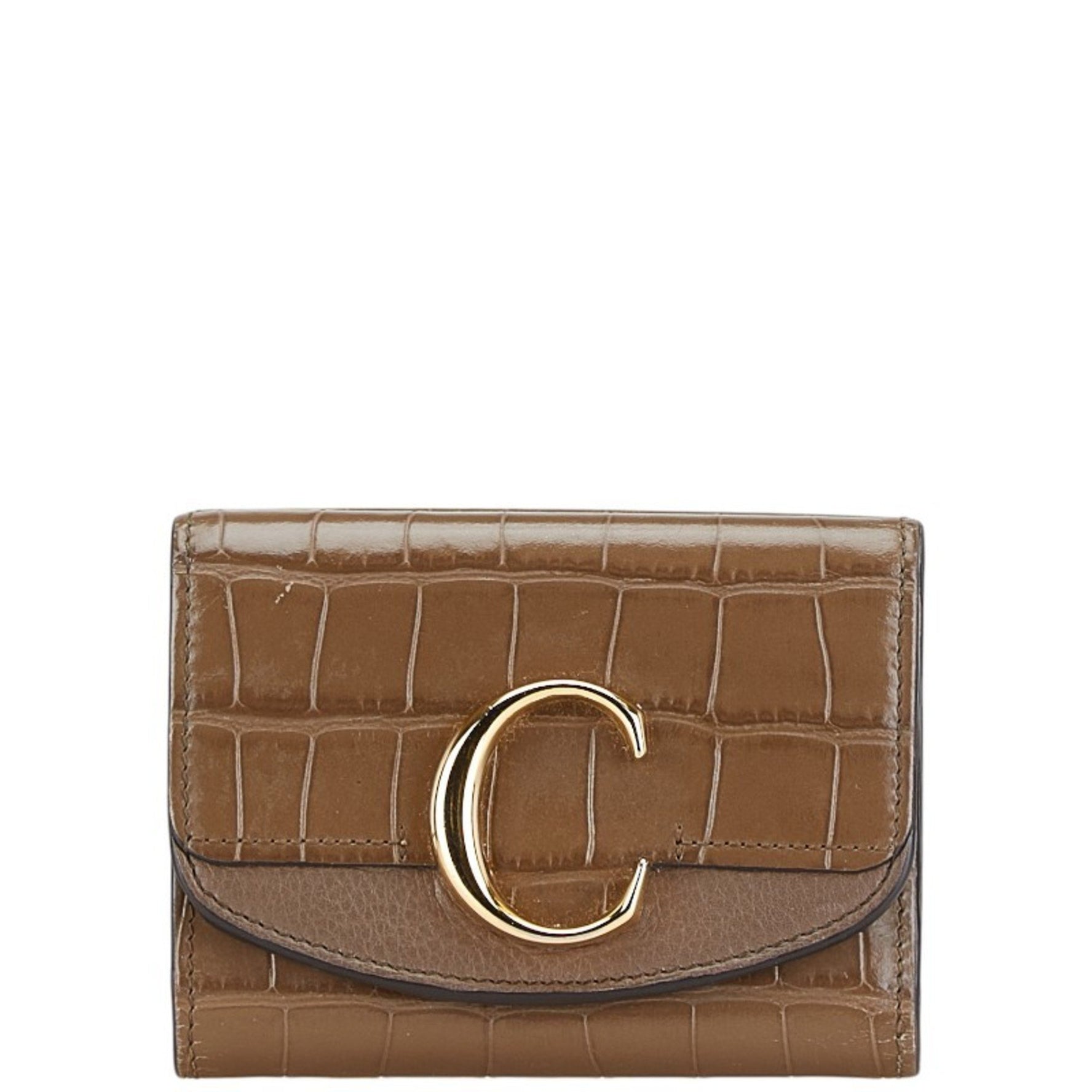Chloé Chloe Crocodile Embossed Tri-fold Wallet Leather