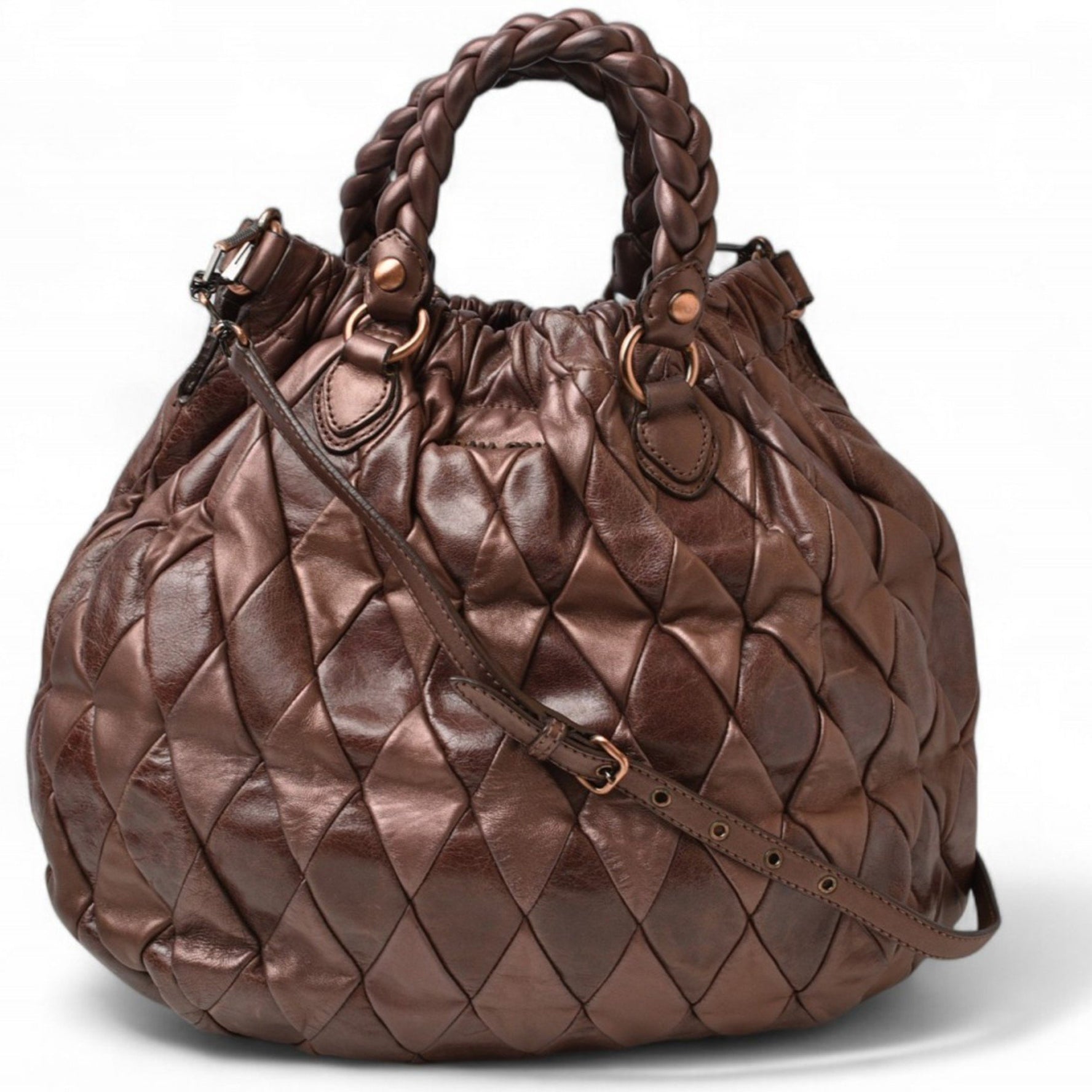 Miu Miu Miu Shoulder Bag Handbag miumiu Patchwork Leather Metallic Brown