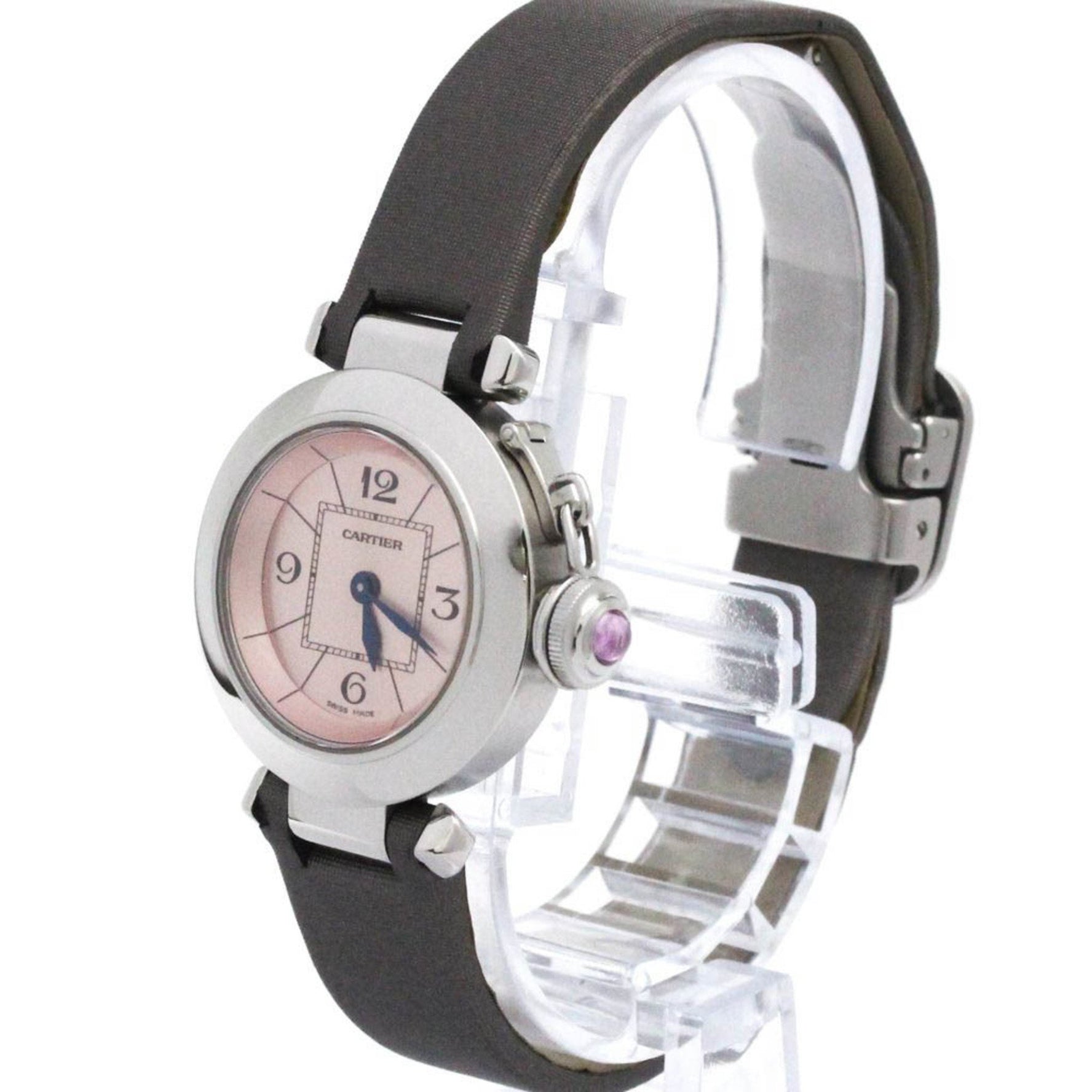 CARTIER Miss Pasha Steel Leather Quartz Ladies Watch Polished