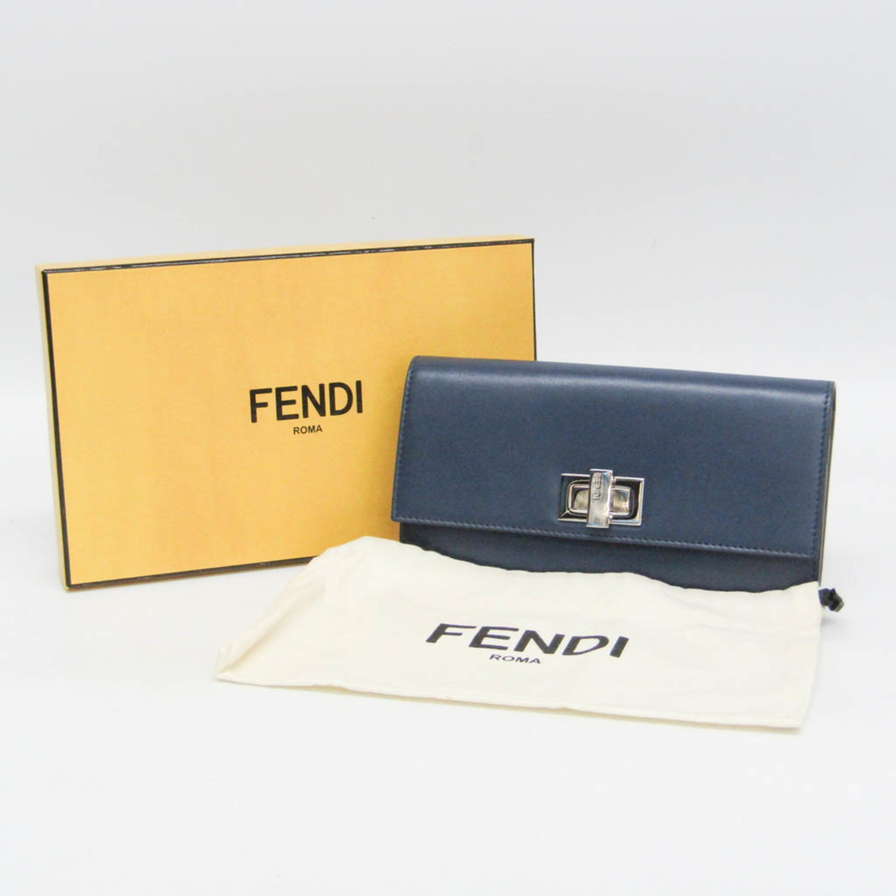 Fendi Peekaboo 8M0377 Women's Leather Long Wallet (bi-fold) Navy