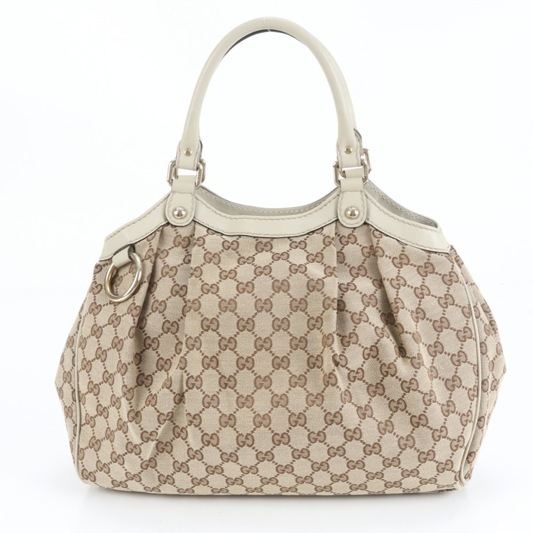 Gucci GG Canvas Sukey Leather Tote Bag Hand Beige with Gold Hardware