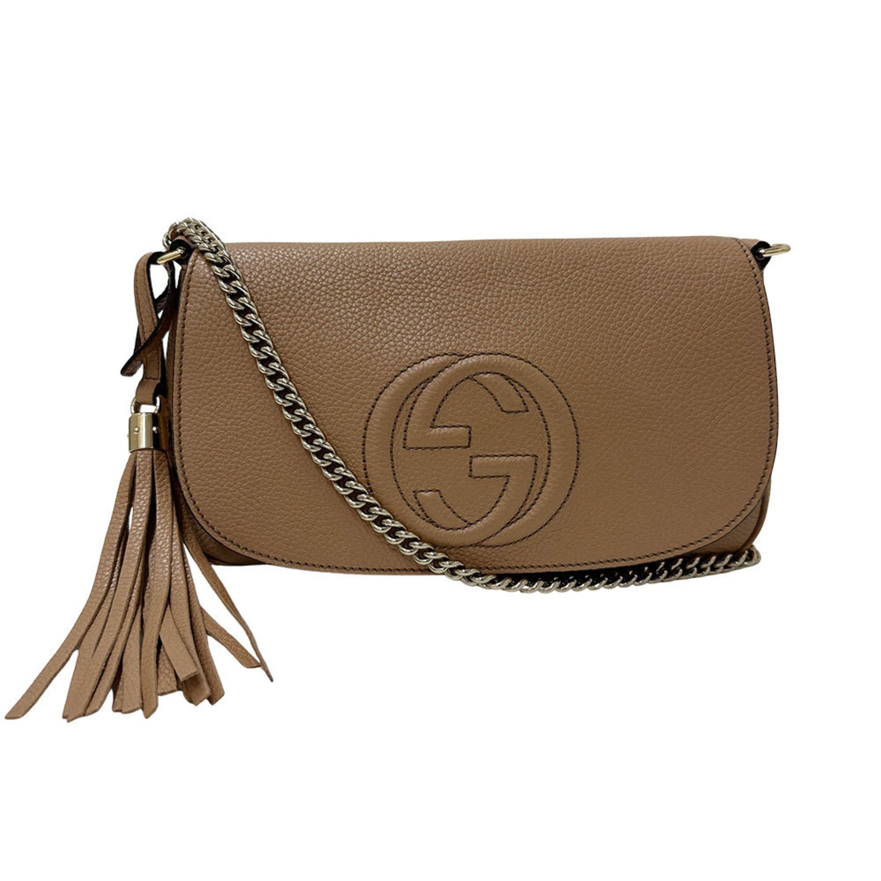 Gucci Soho Shoulder Bag, Leather, Chain Bag with Tassel, Outlet