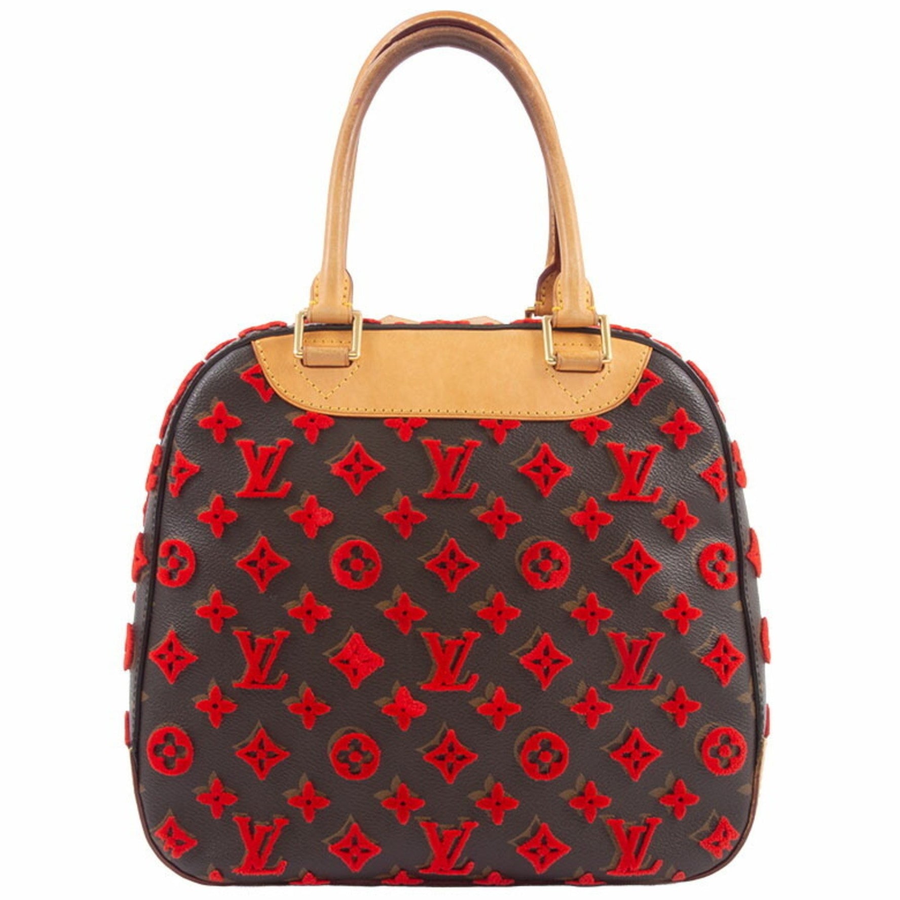 Louis Vuitton Deauville Cube Handbag Monogram Canvas Red