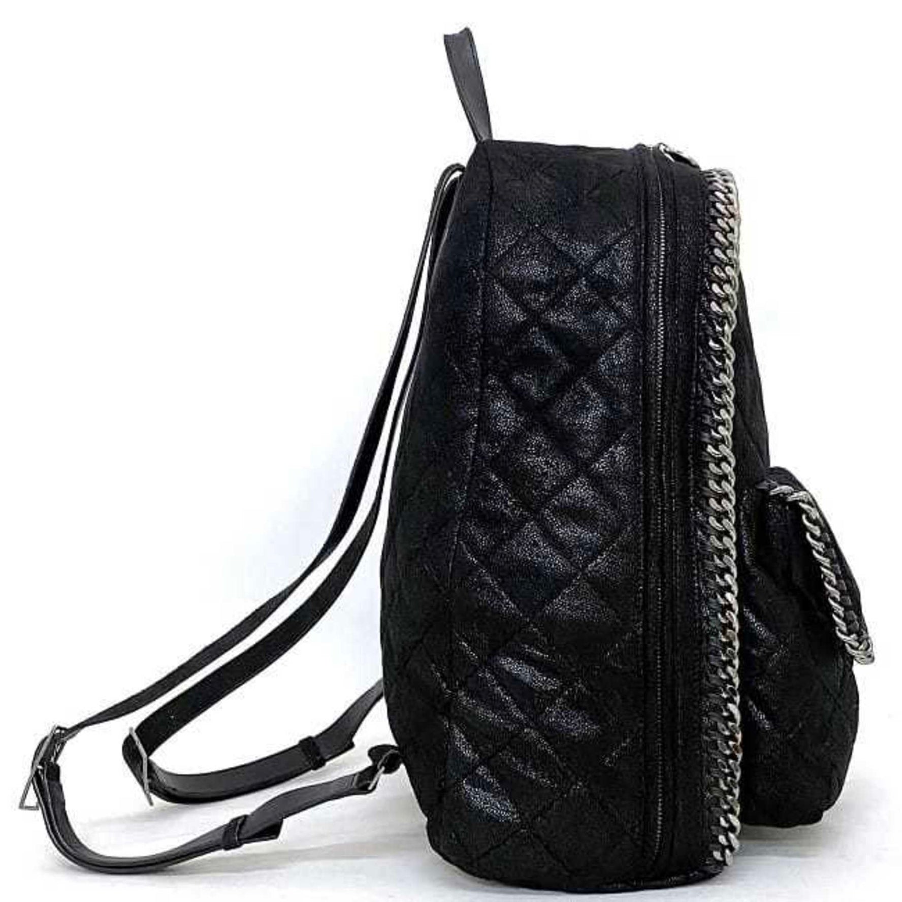 Stella McCartney Backpack Black Silver Falabella Quilted Chain Polyester Leather Metal STELLA McCARTNEY Rucksack