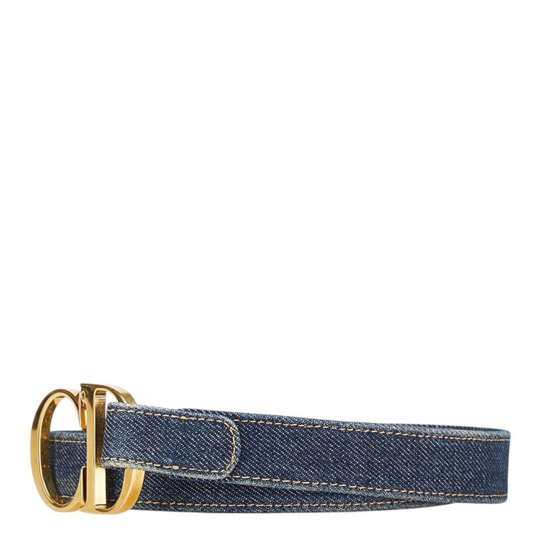 Christian Dior Dior CD Buckle Belt, Size M, Indigo with Gold Denim, Plated