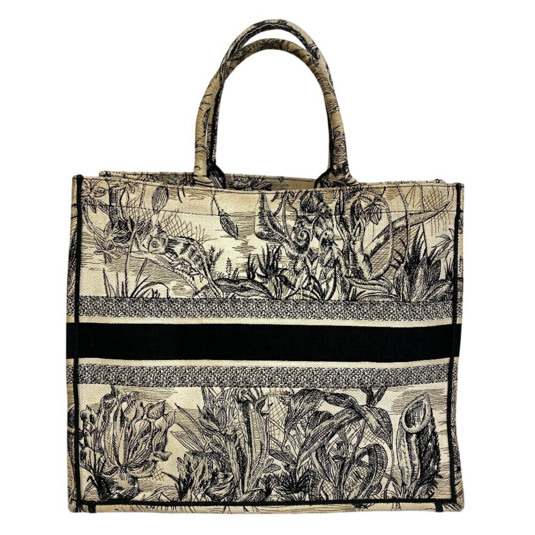 Christian Dior Toile de Jouy Embroidered Book Tote Large Bag in Black