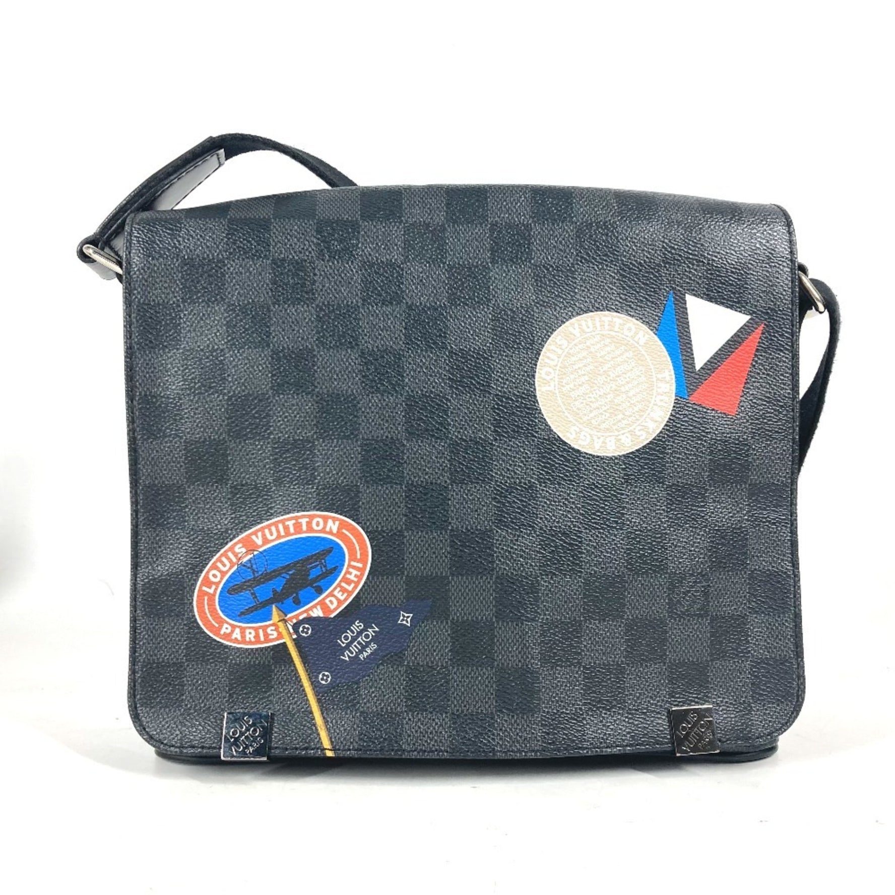 Louis Vuitton Damier Graphite Stickers District PM Bag Crossbody Flap Shoulder Canvas Men's