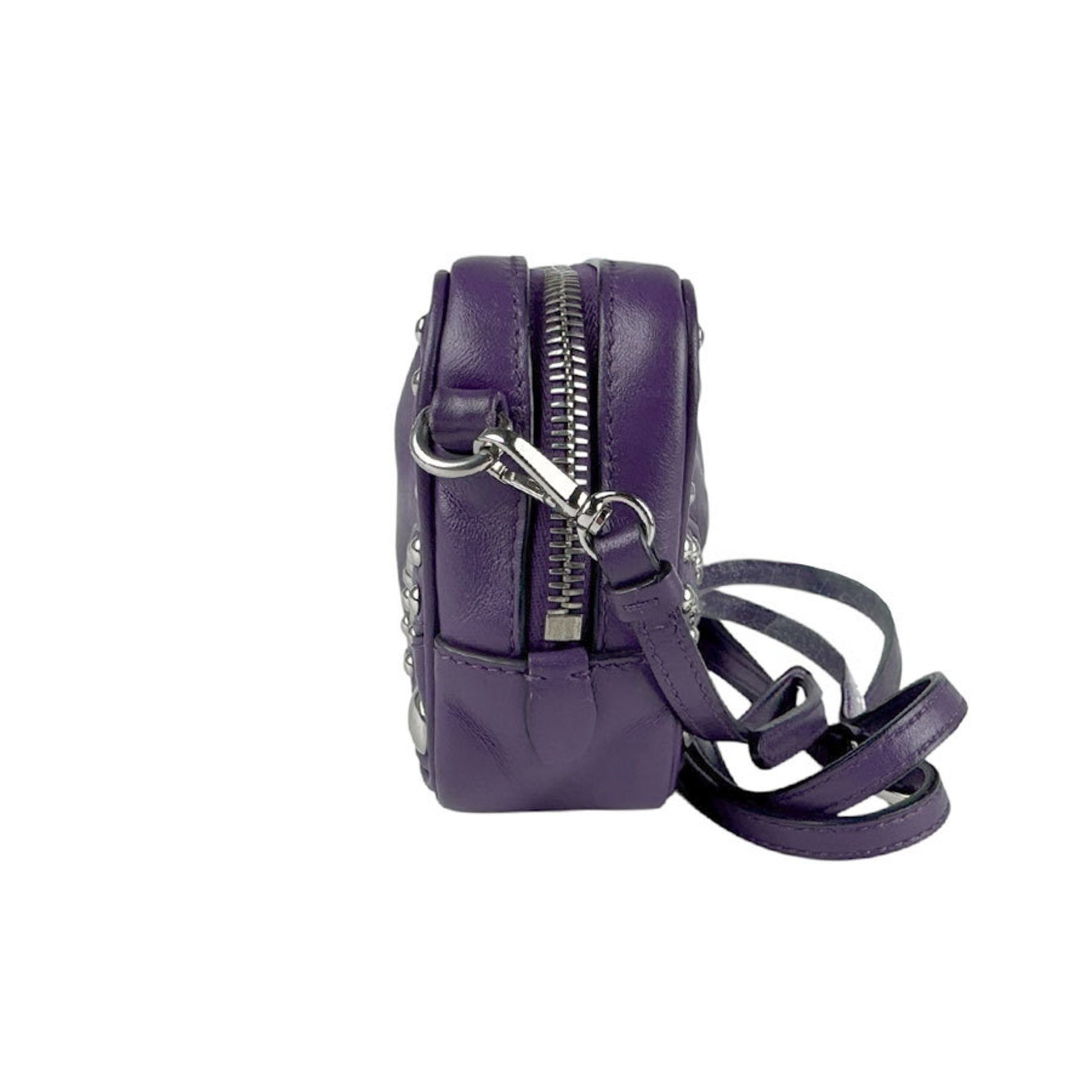 Prada Shoulder Bag Leather Metal Purple Silver