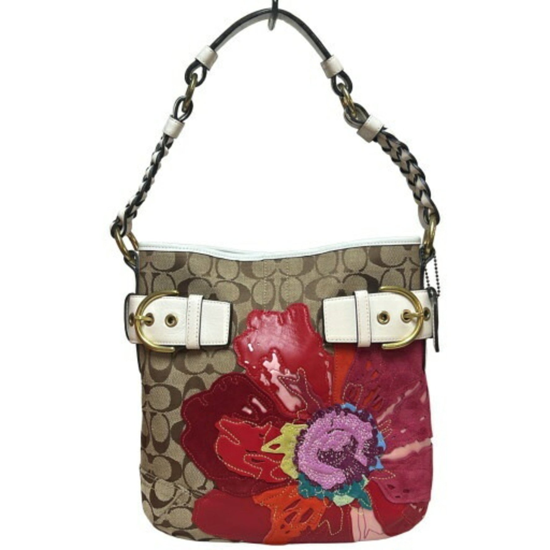 COACH Signature Soho Shoulder Bag with Flower Motif, Leather and Suede, 6123, Mikunigaoka Store