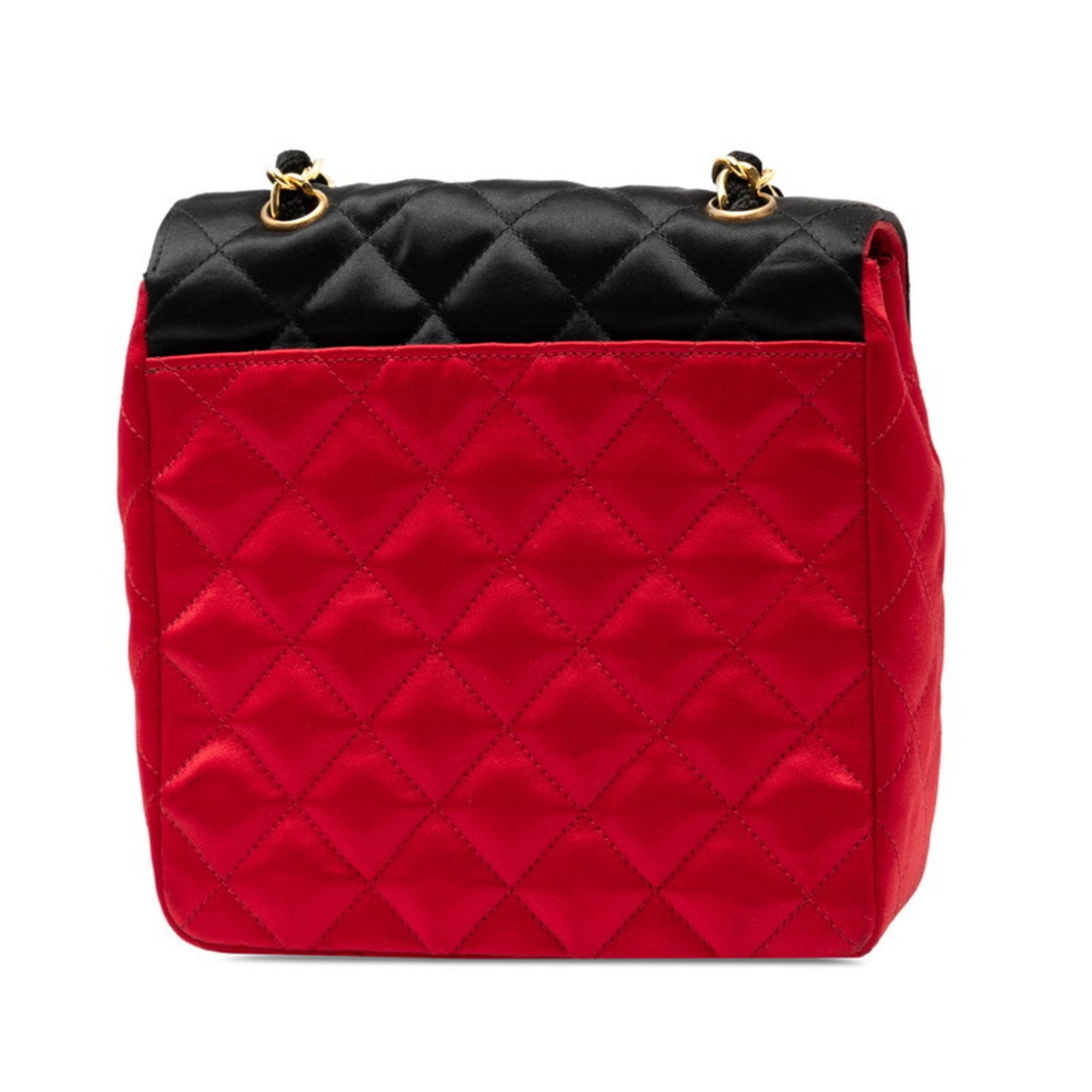 CHANEL Matelasse Coco Mark Chain Shoulder Bag in Red and Black Silk Satin