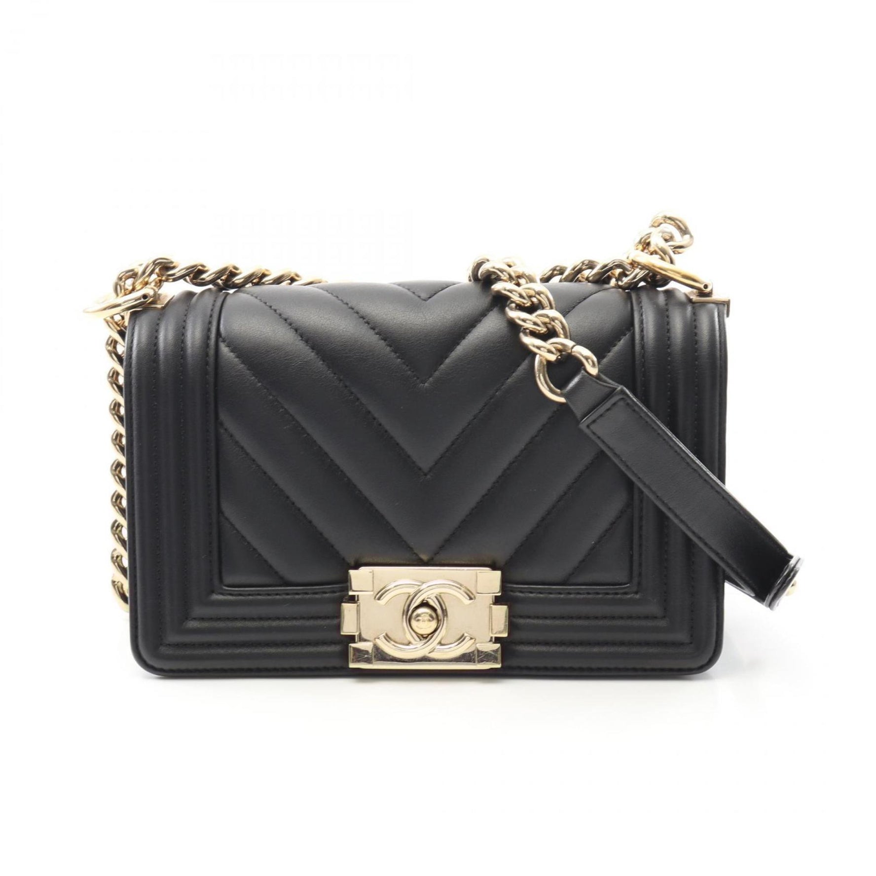 CHANEL Boy Small Chevron V-Stitch Shoulder Bag in Lambskin Leather