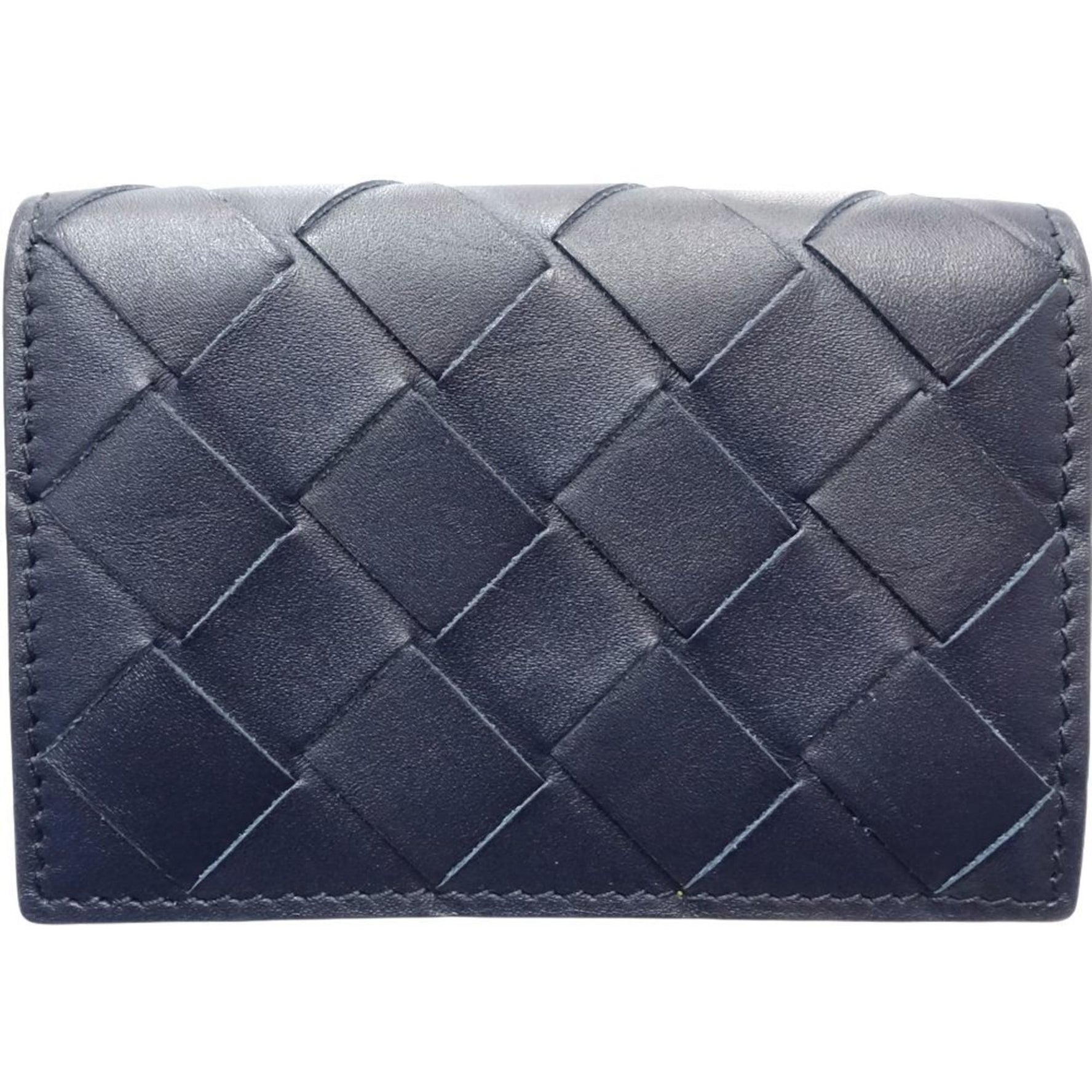 BOTTEGAVENETA Bottega Veneta Tri-fold Wallet Intrecciato Tiny Leather Navy Yellow