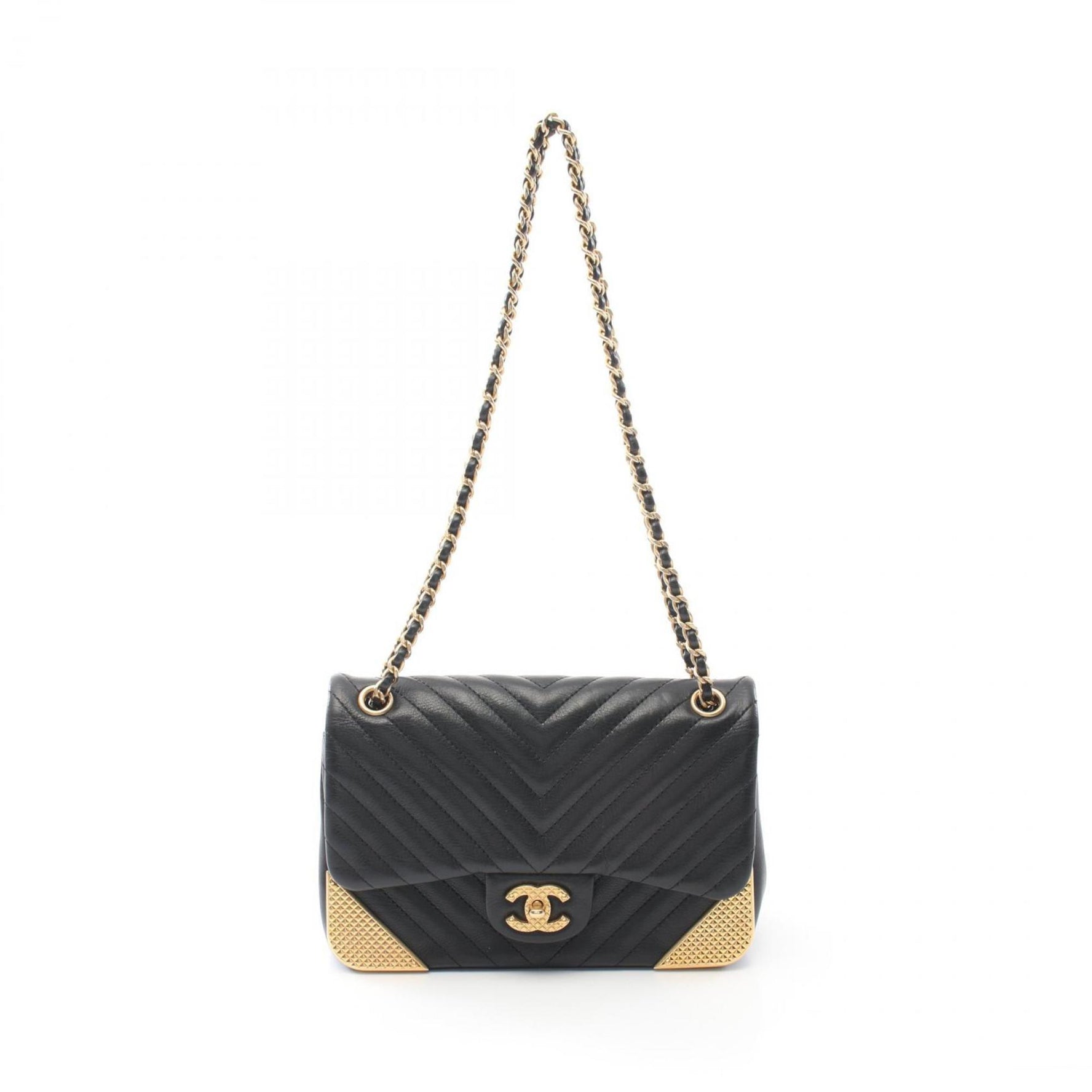 CHANEL V-stitch shoulder bag, lambskin, women's, black, A94500