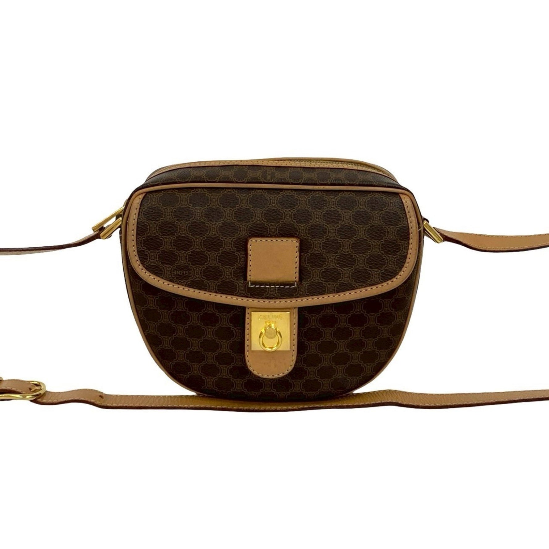 CELINE Macadam Blason Triomphe Pattern Logo Ring Hardware Leather Mini Shoulder Bag Pochette