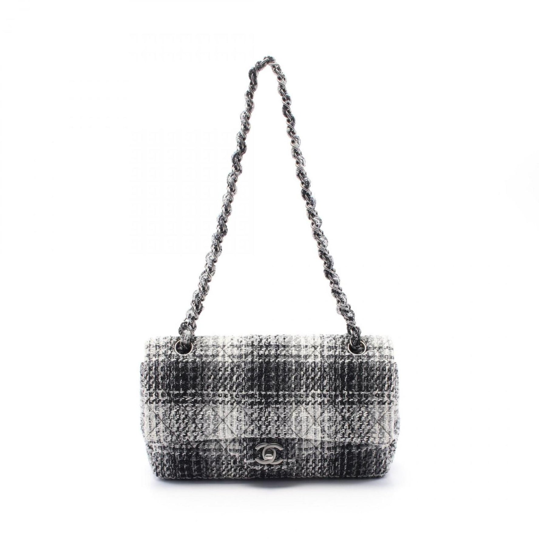 CHANEL Matelasse Shoulder Bag Fabric Women's Black White