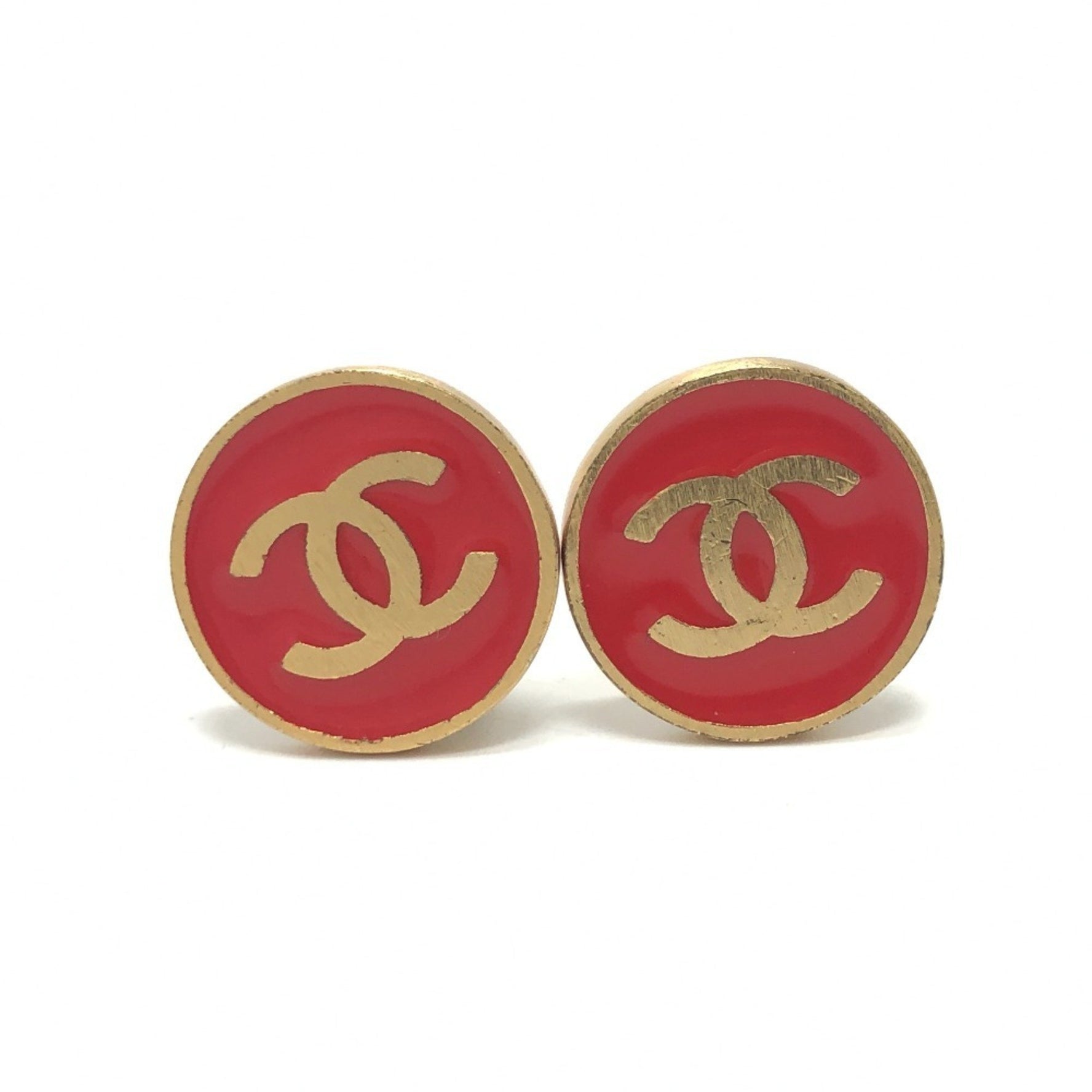 CHANEL Coco Mark Accessory Vintage Clip-on Earrings Metal Women's Red Gold