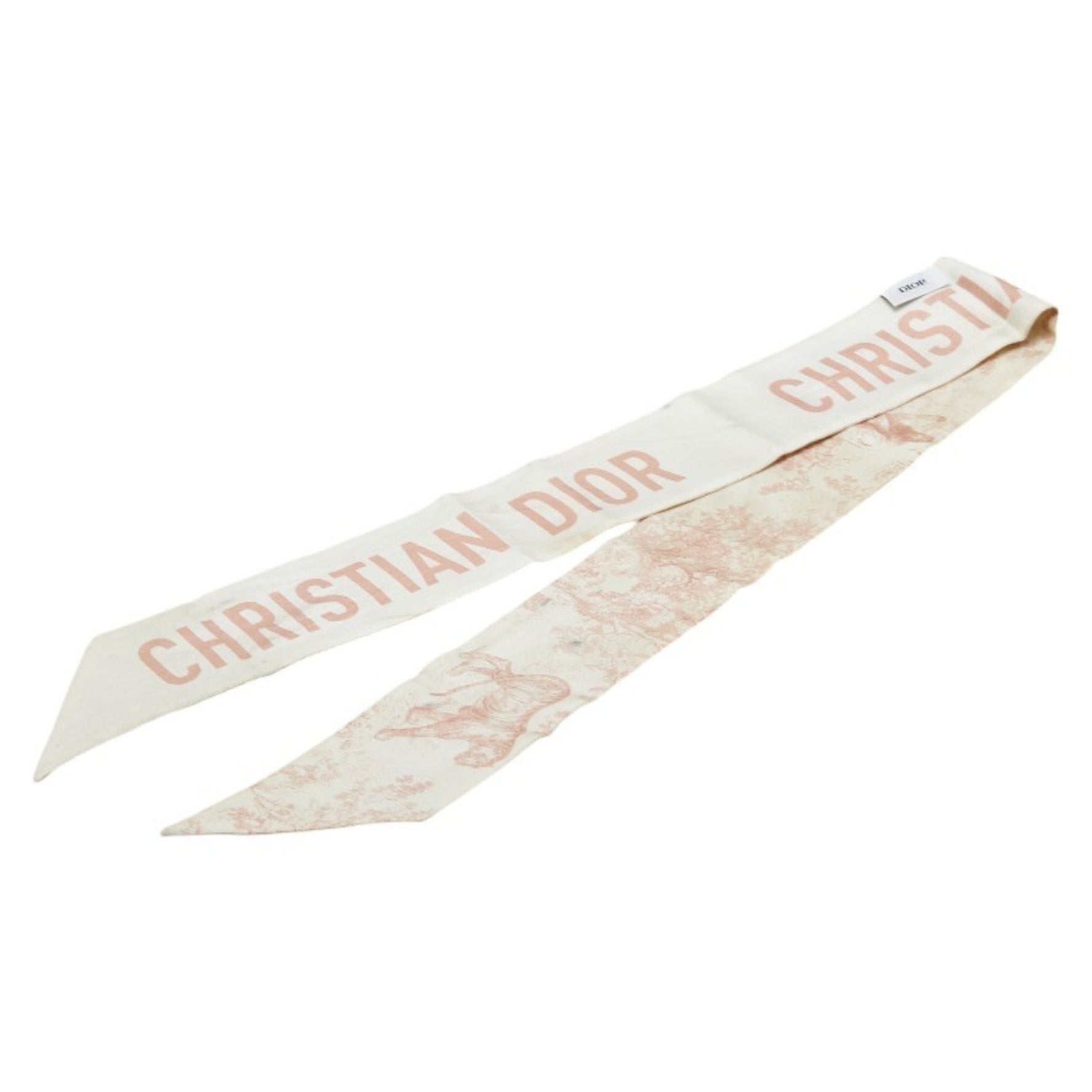 Christian Dior Dior Mitzah Toile de Jouy Scarf, White/Pink Beige Silk