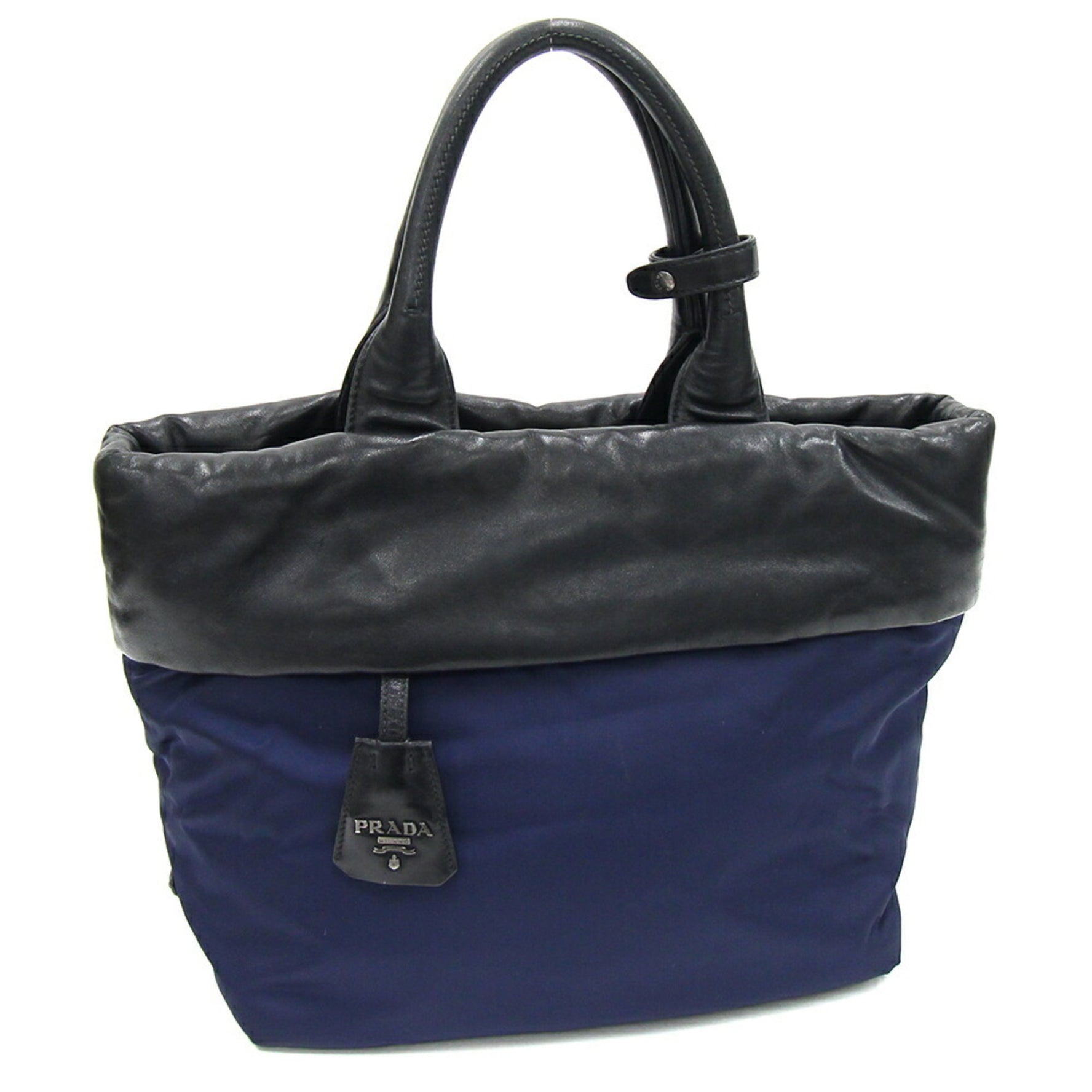 Prada Handbag 1BG959 Navy Black Nylon Leather Bicolor Women's PRADA