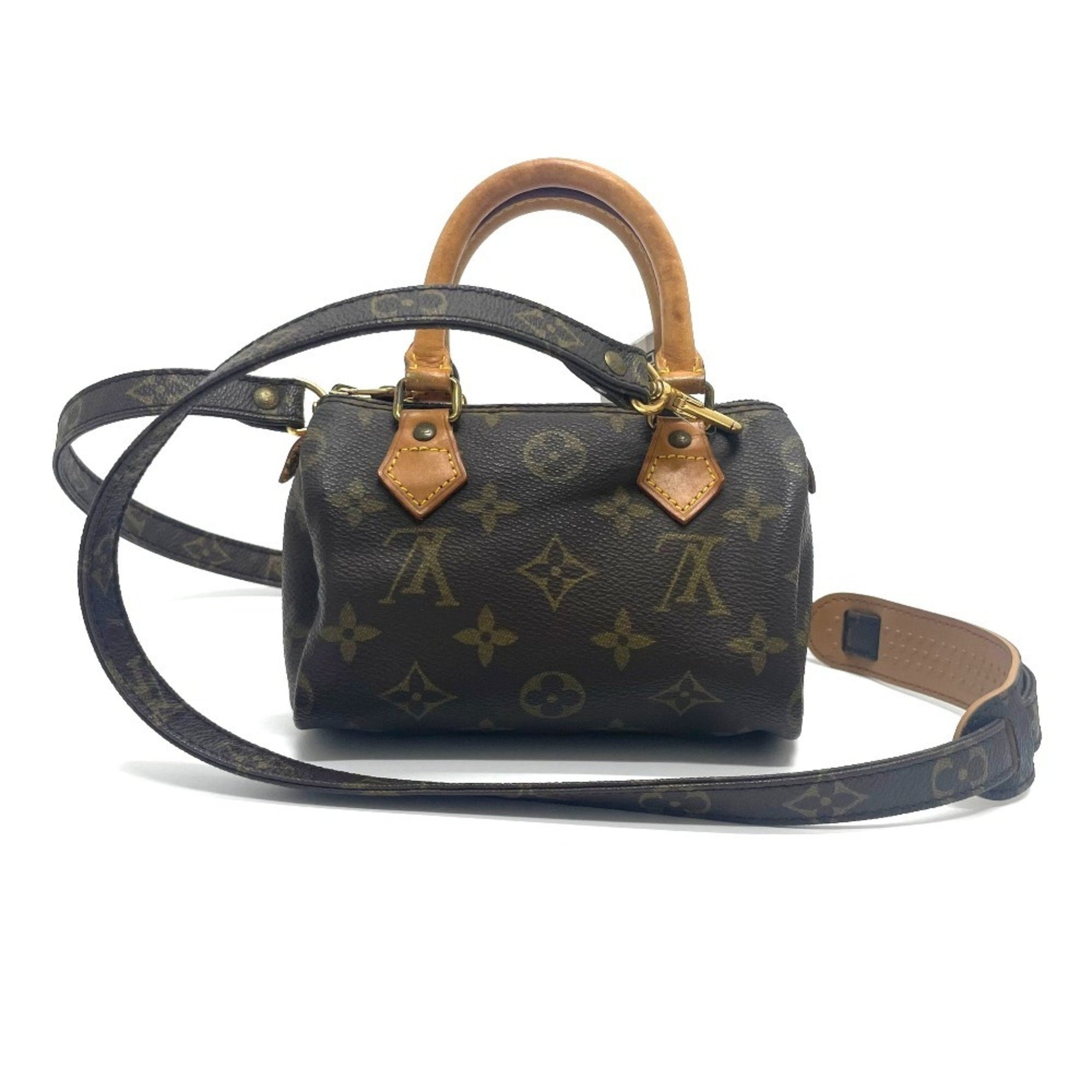 LOUIS VUITTON Monogram Mini Speedy Pouch Handbag in Canvas, Women's, Brown