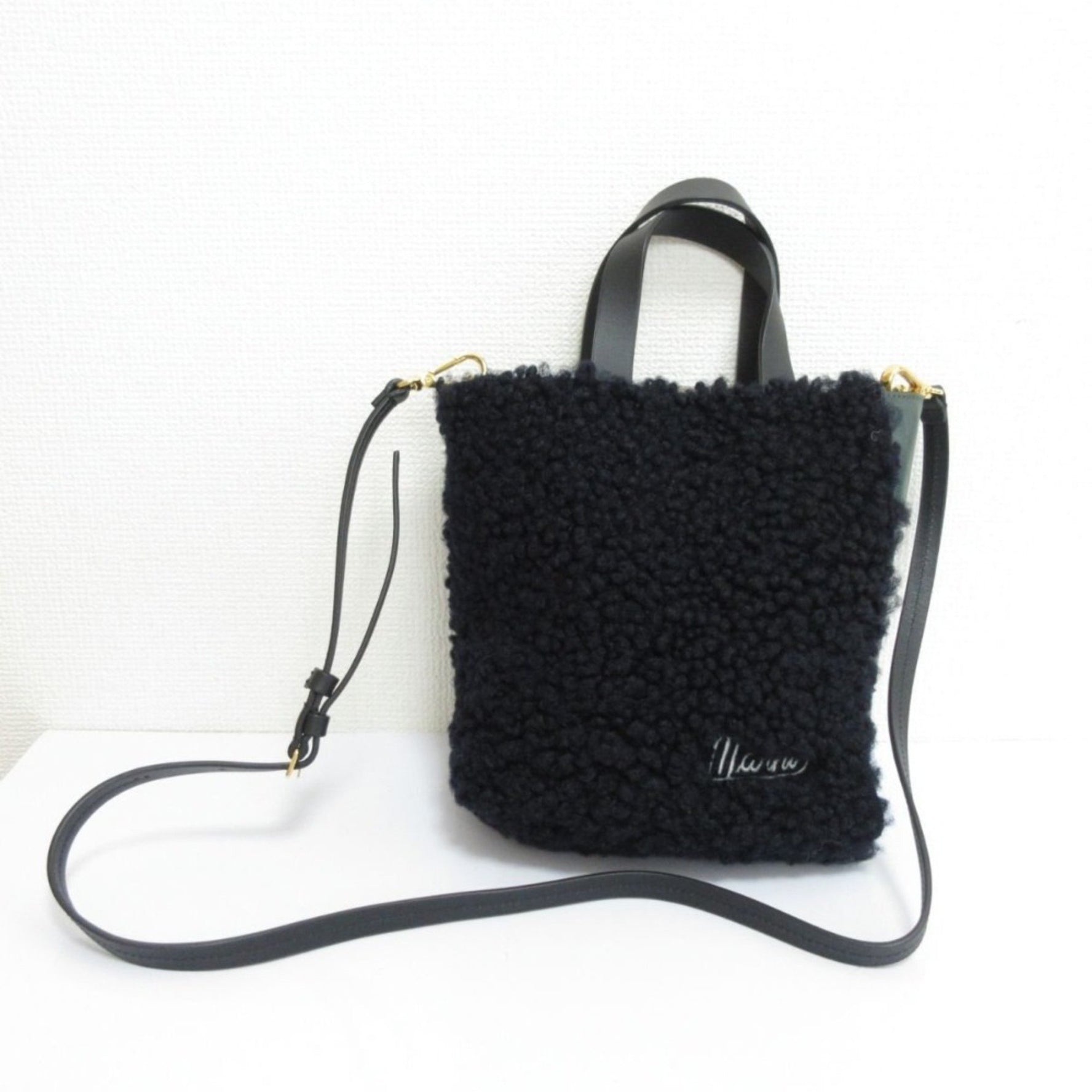 MARNI MUSEO SOFT sheepskin & calfskin boa x leather 2way combination handbag shoulder bag for women