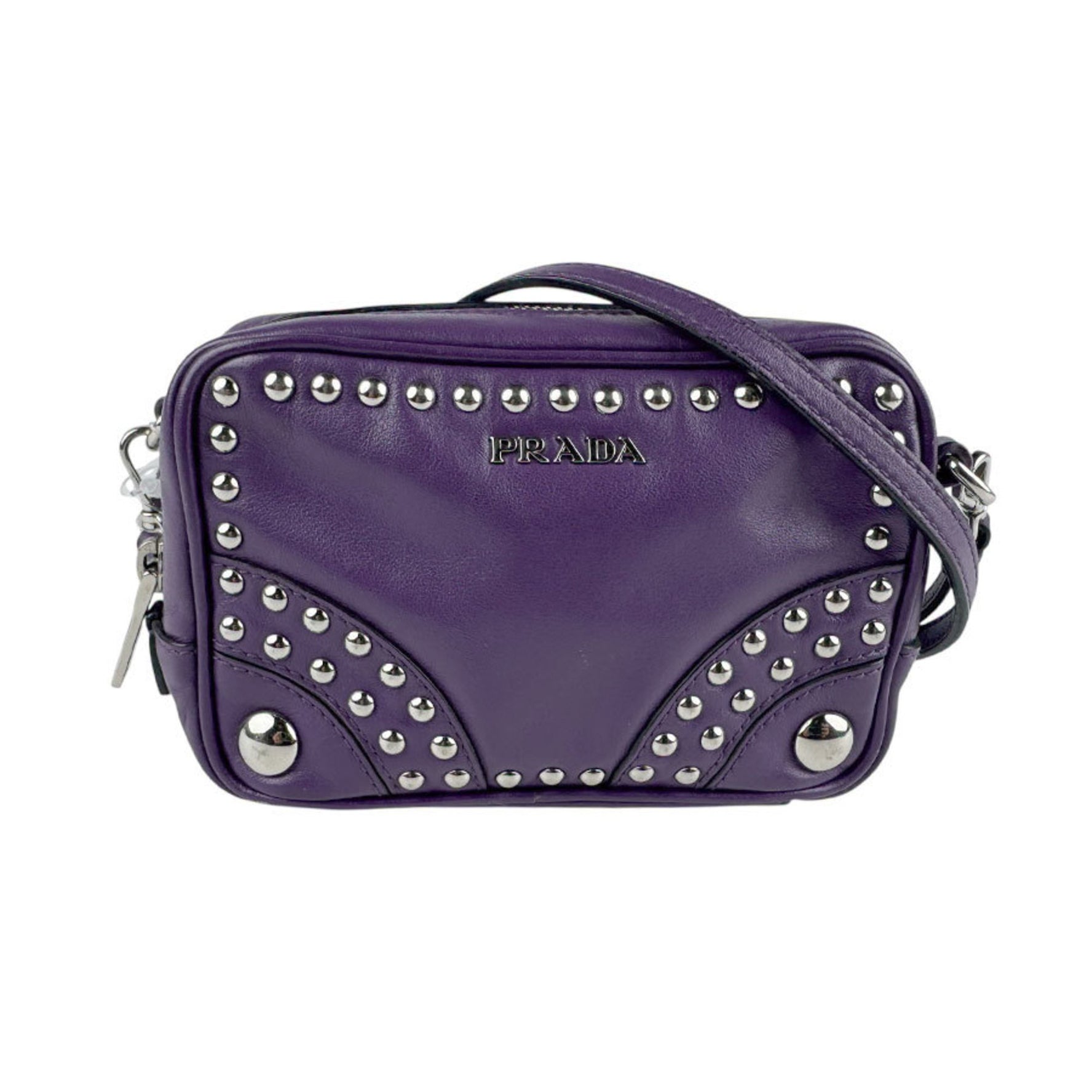 Prada Shoulder Bag Leather Metal Purple Silver