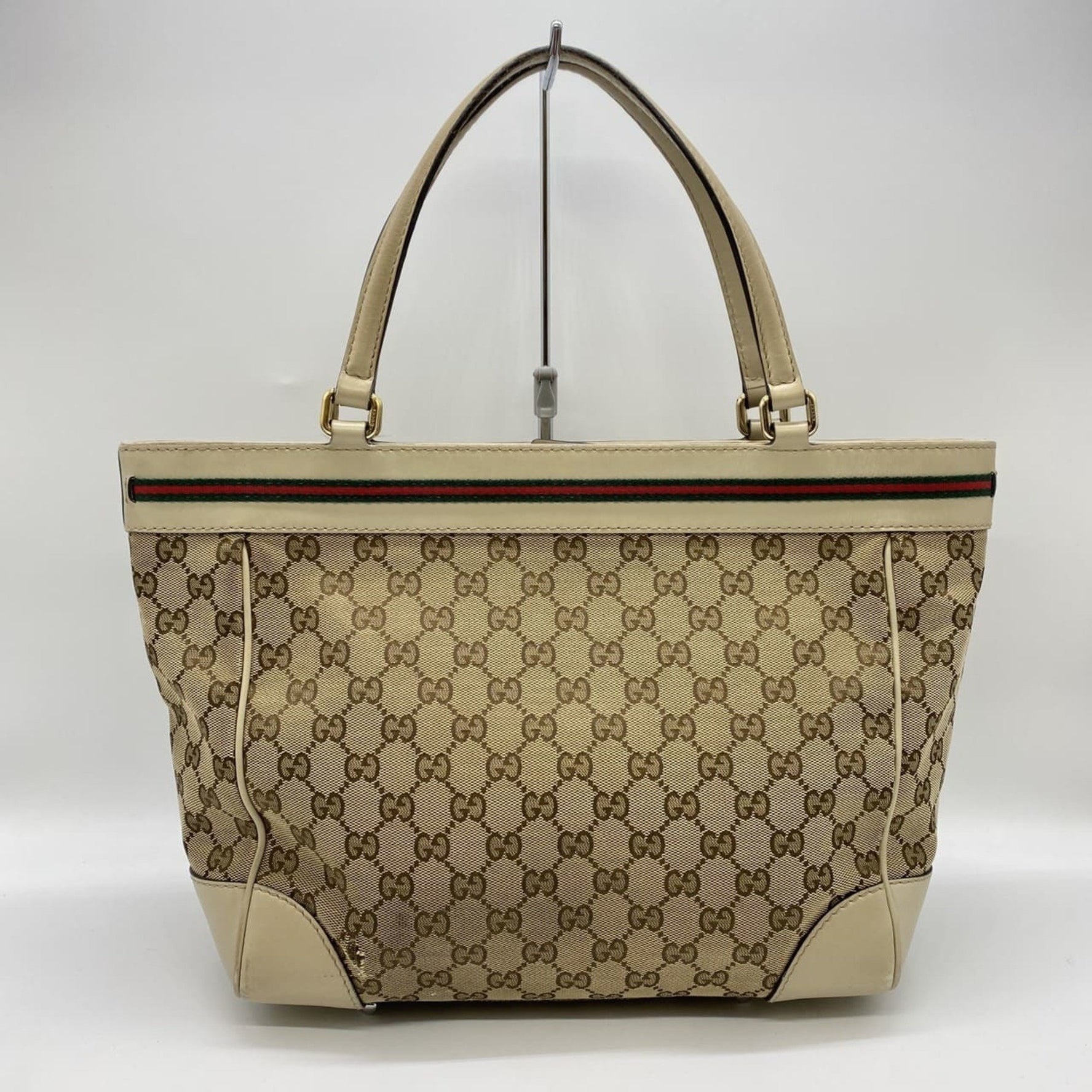 GUCCI Tote Bag/Handbag in GG Canvas and Sherry Leather (Beige) Women