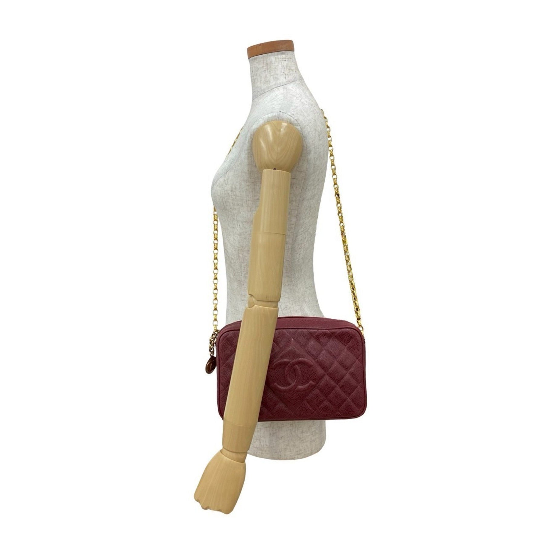 Seal No. 3 CHANEL Matelasse Coco Mark Caviar Leather Chain Shoulder Bag Pochette Bordeaux